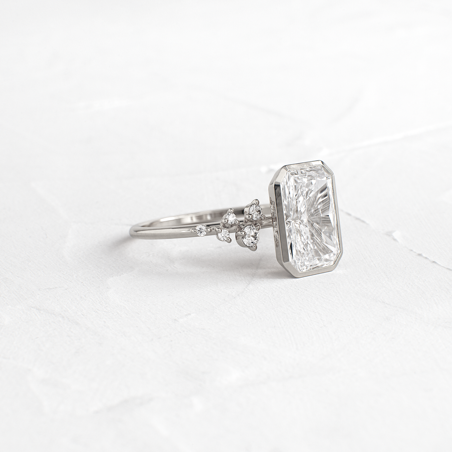 Cluster & Bezel-Radiant Lab Grown Diamond Engagement Ring - On model