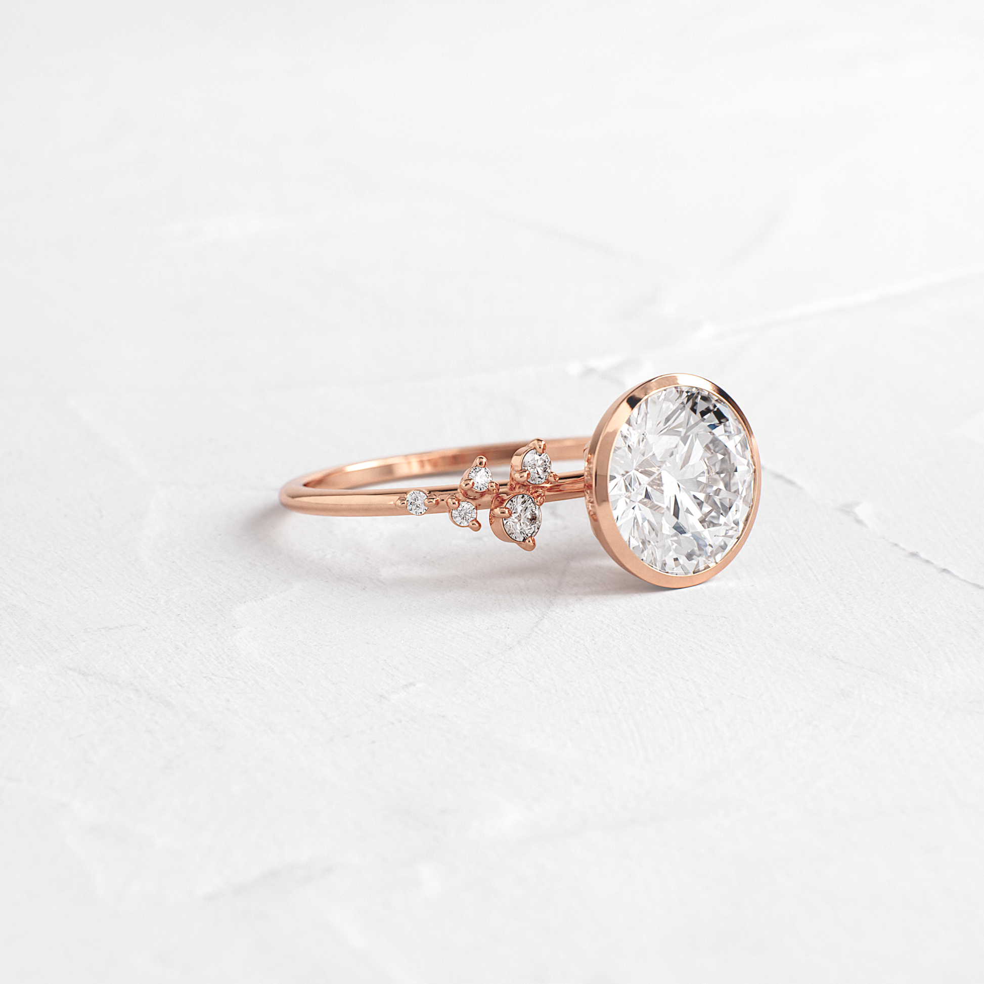 Cluster & Bezel-Round Lab Grown Diamond Engagement Ring - Back view