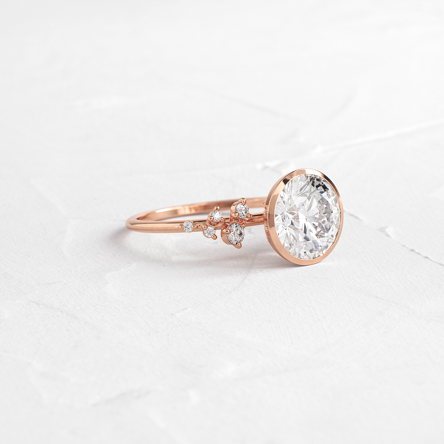 Cluster & Bezel-Round Lab Grown Diamond Engagement Ring - Back view