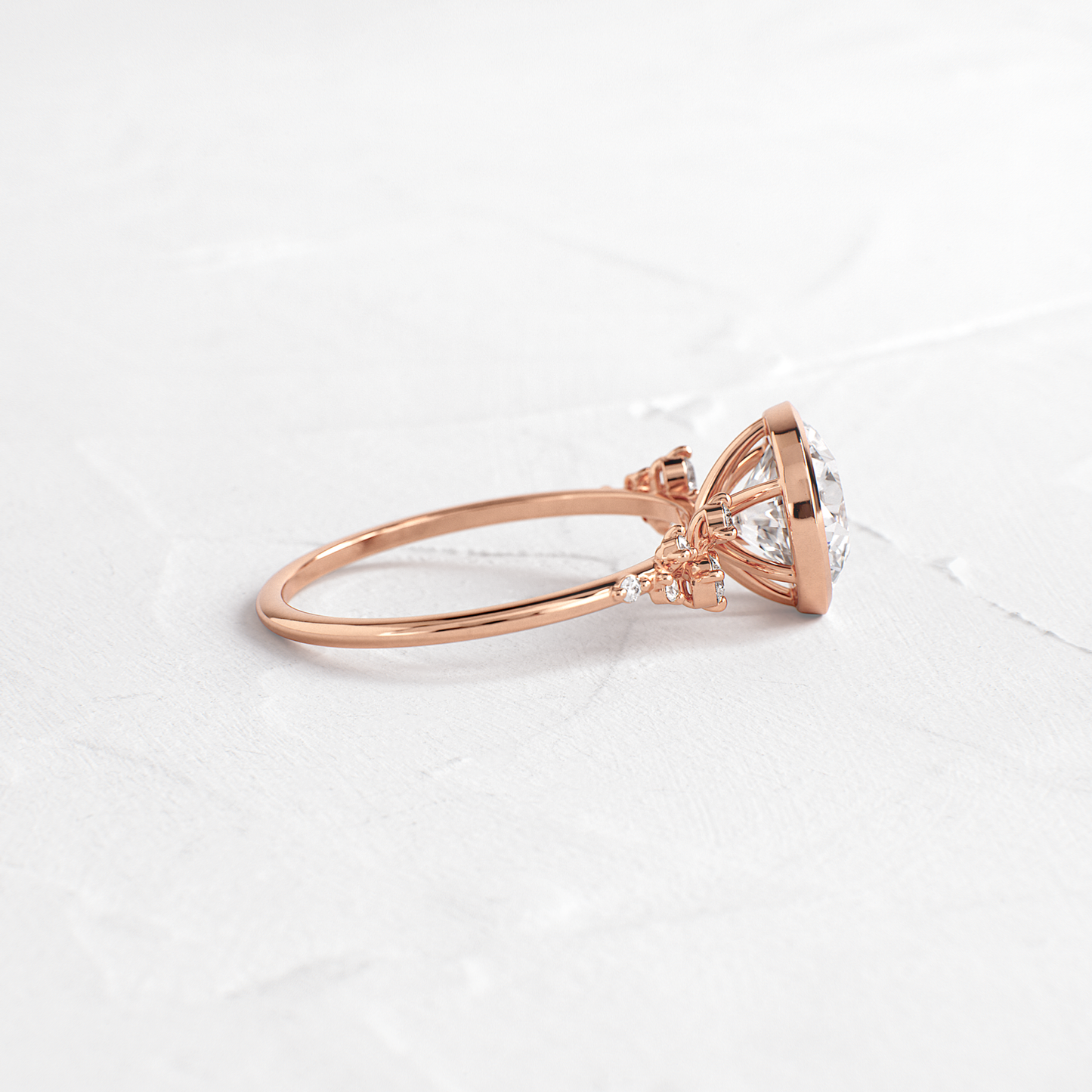 Cluster & Bezel-Round Lab Grown Diamond Engagement Ring - Detail view