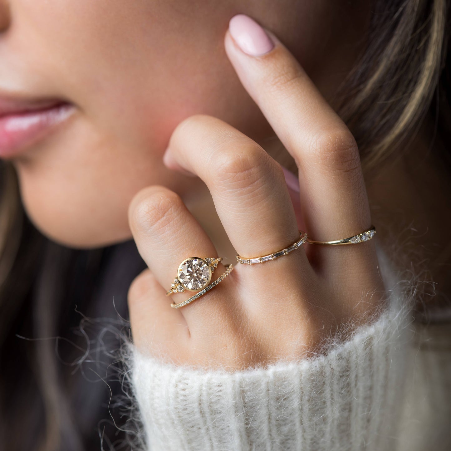Cluster & Bezel-Round Lab Grown Diamond Engagement Ring - Lifestyle