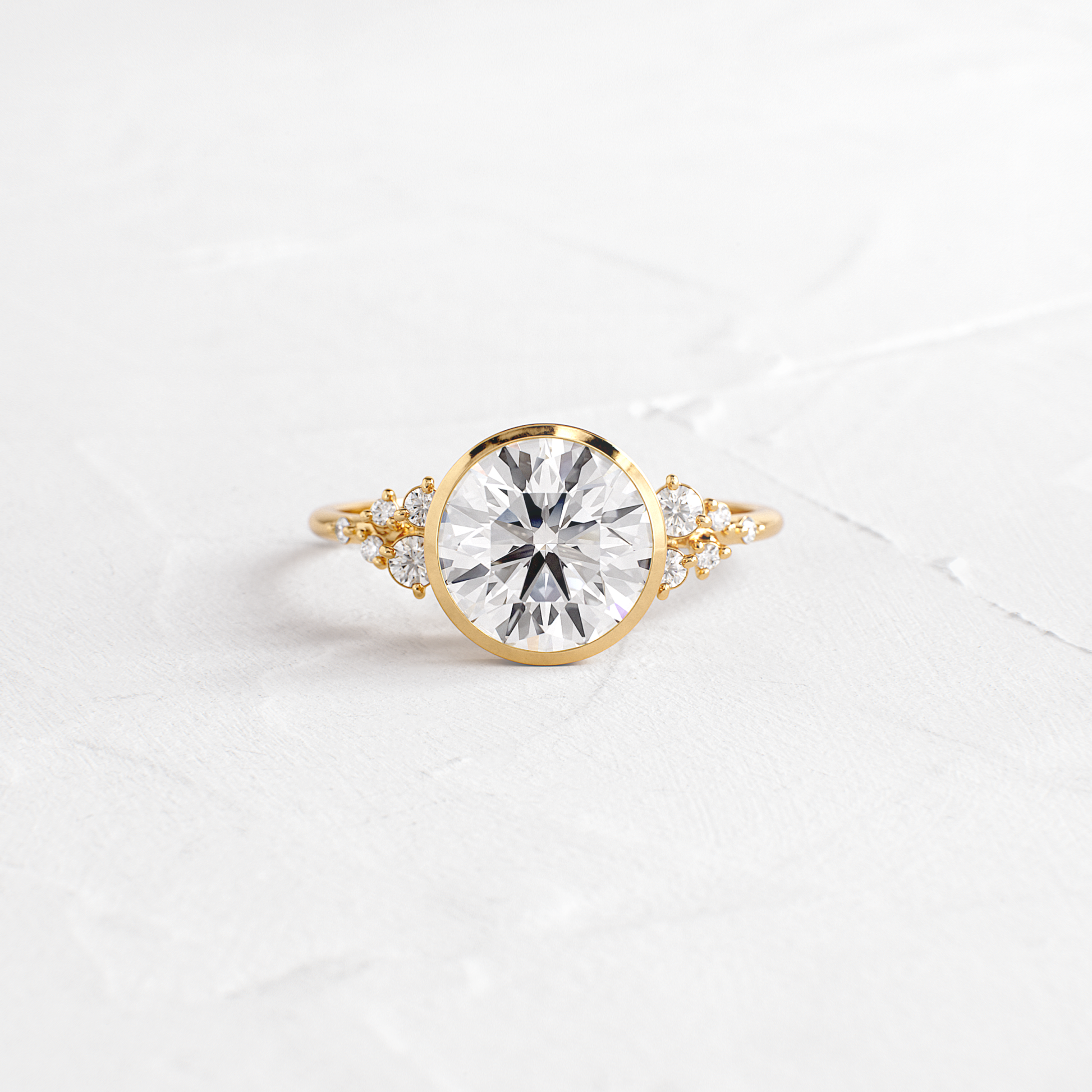 Cluster & Bezel-Round Lab Grown Diamond Engagement Ring - Front view