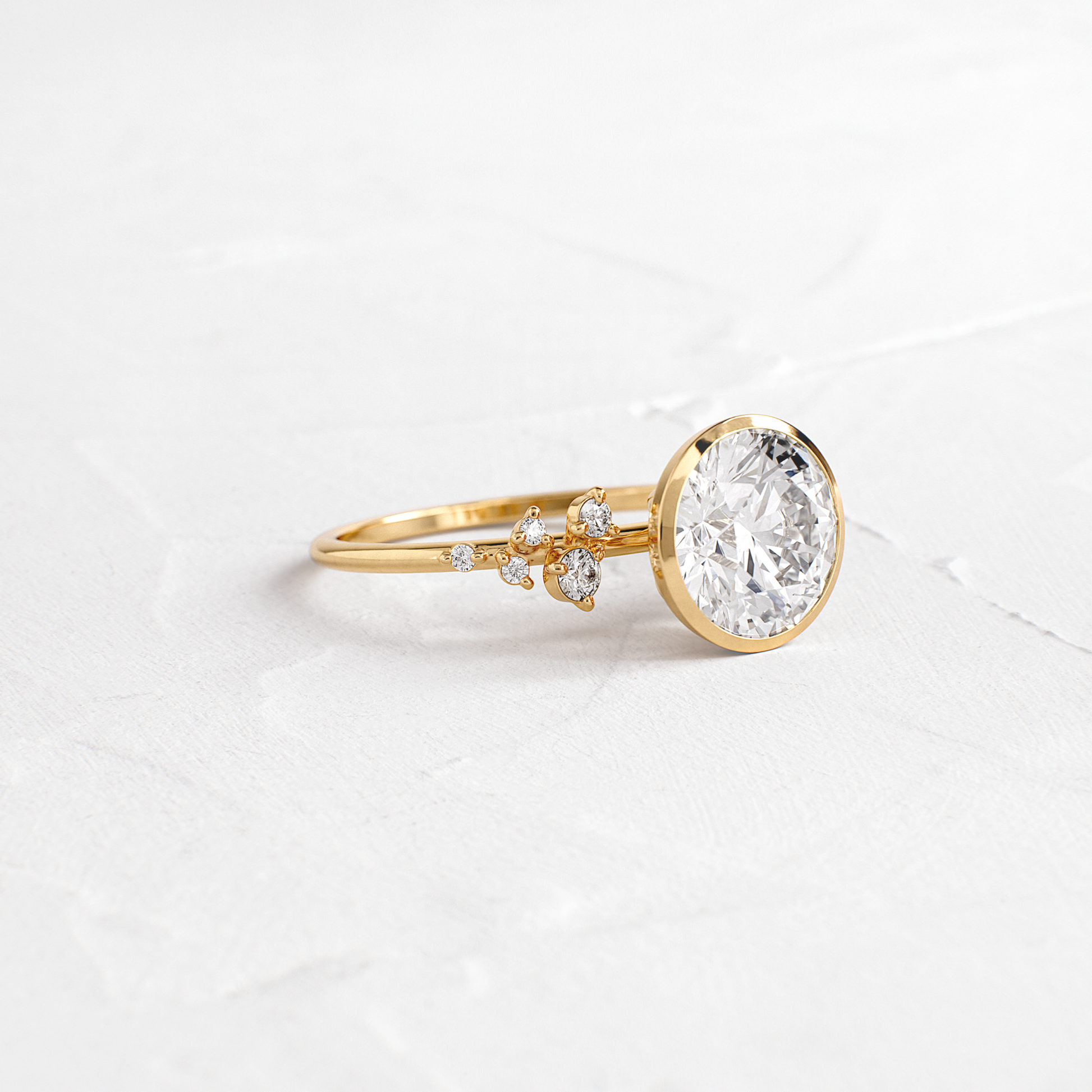 Cluster & Bezel-Round Lab Grown Diamond Engagement Ring - Front view