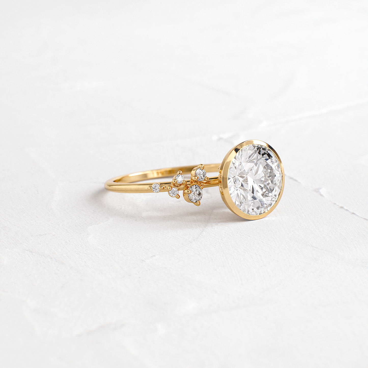 Cluster & Bezel-Round Lab Grown Diamond Engagement Ring - Front view