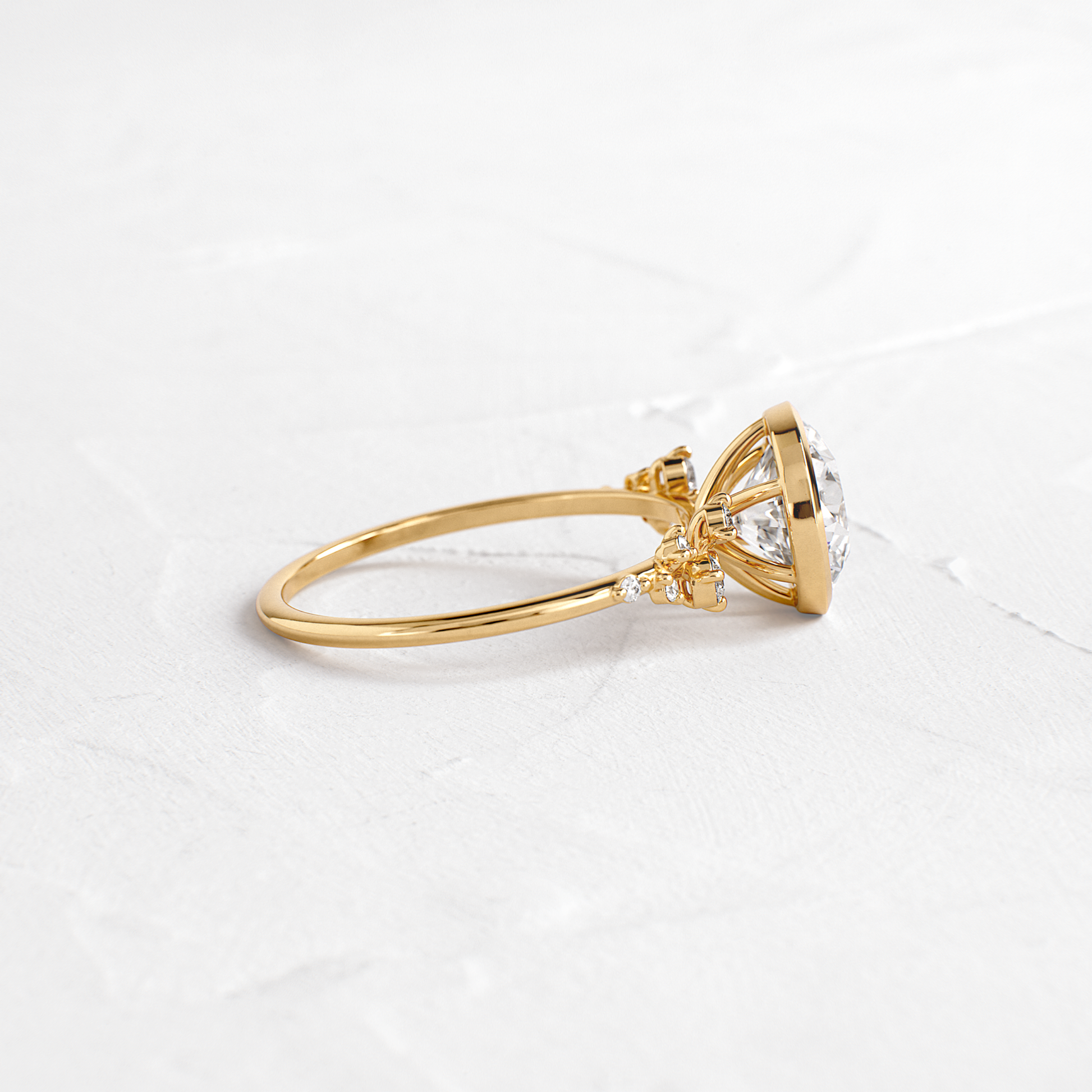 Cluster & Bezel-Round Lab Grown Diamond Engagement Ring - Side view