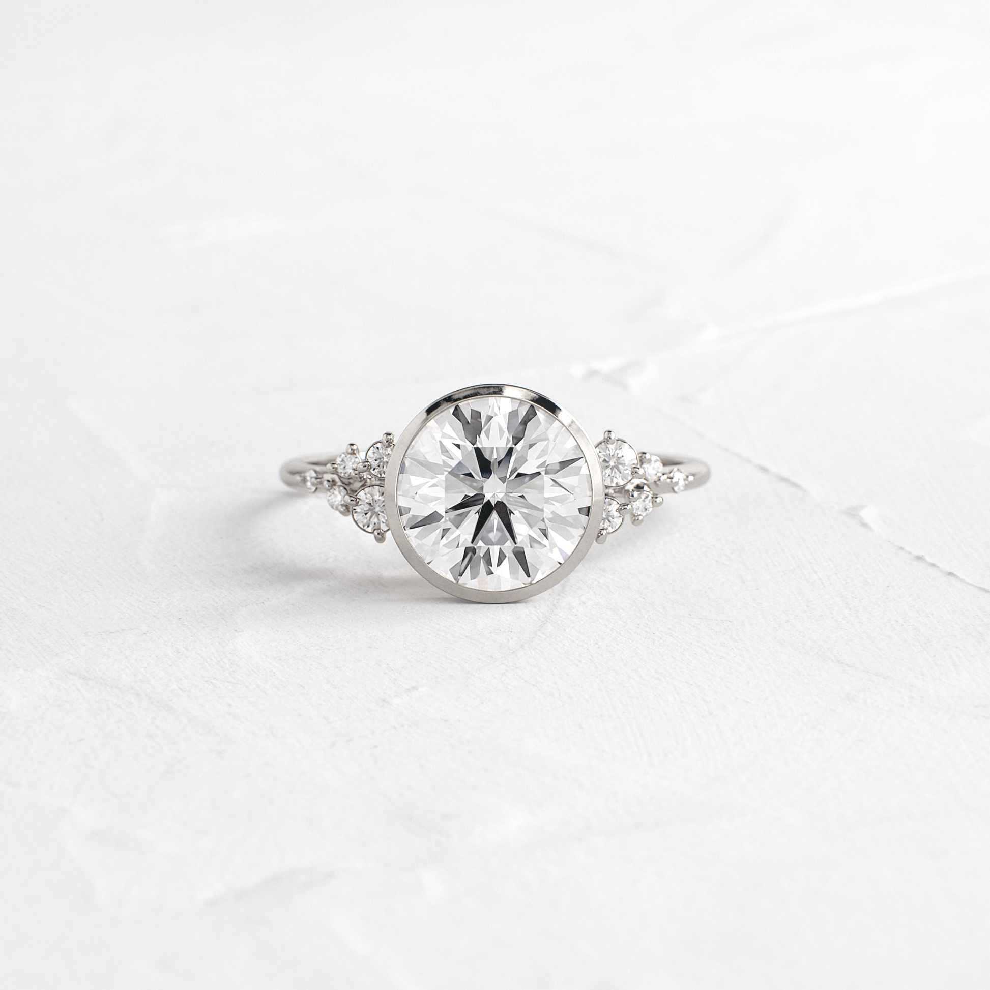Cluster & Bezel-Round Lab Grown Diamond Engagement Ring - Detail view