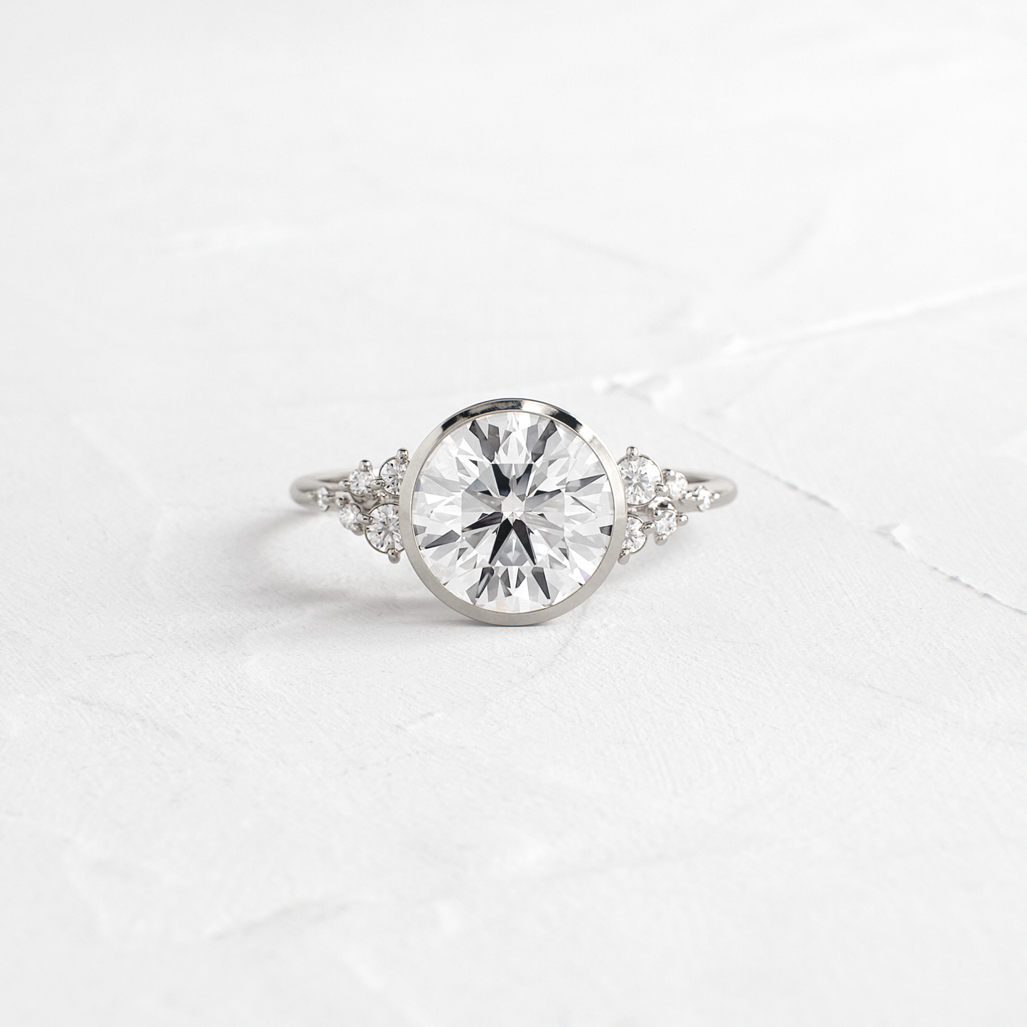 Cluster & Bezel-Round Lab Grown Diamond Engagement Ring - Detail view