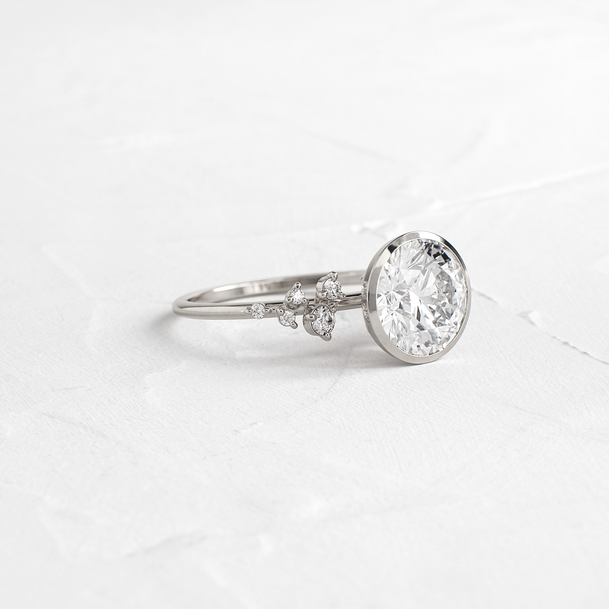 Cluster & Bezel-Round Lab Grown Diamond Engagement Ring - On model