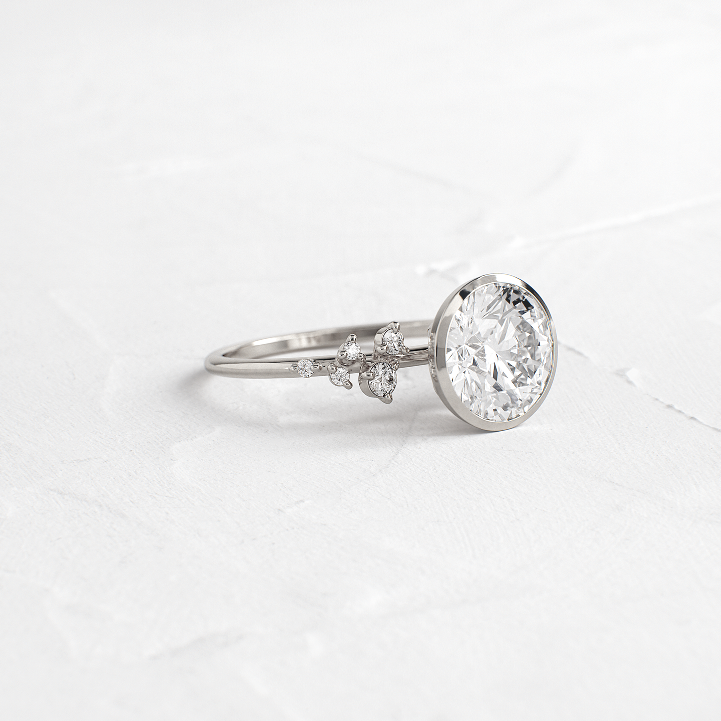 Cluster & Bezel-Round Lab Grown Diamond Engagement Ring - On model