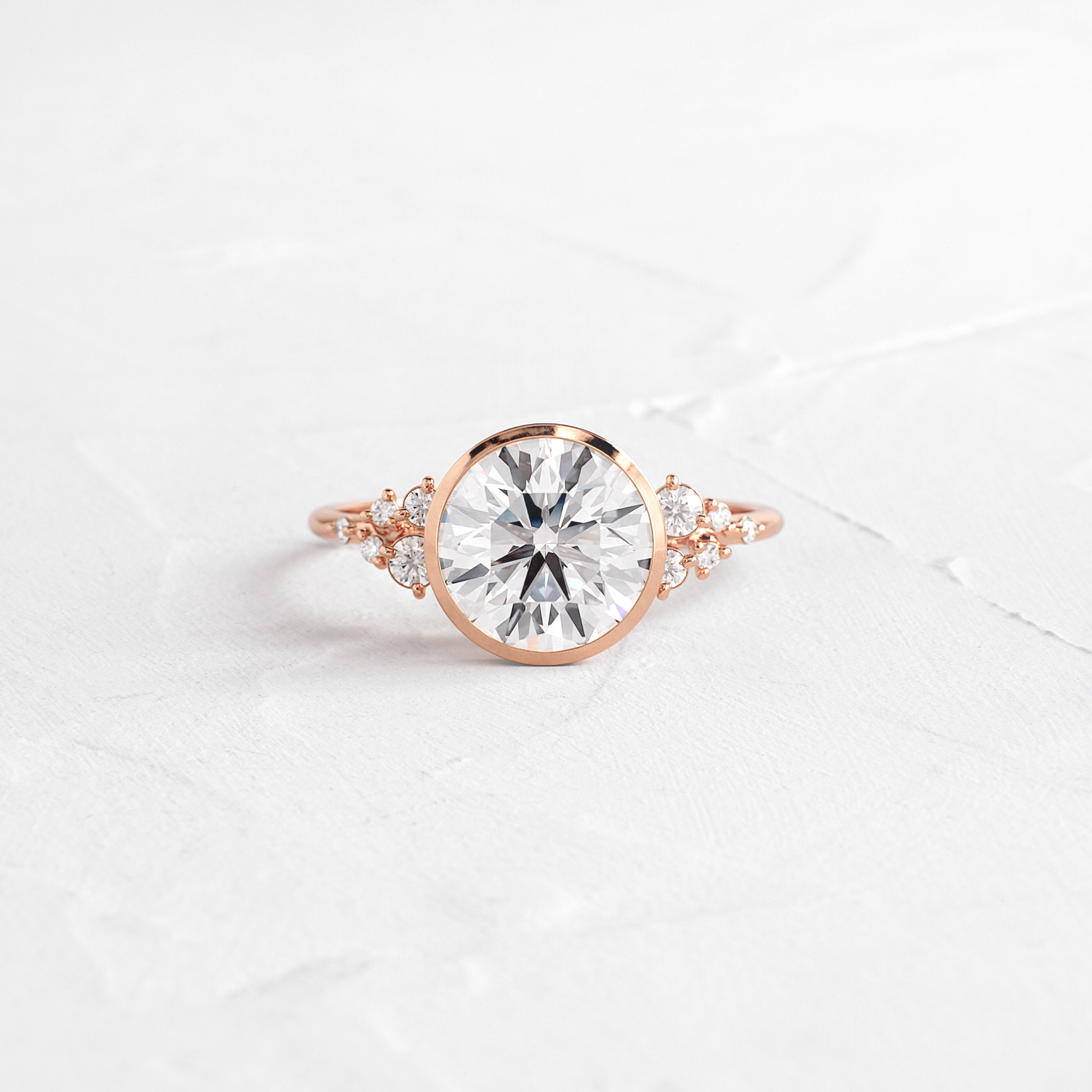 Cluster & Bezel-Round Lab Grown Diamond Engagement Ring - Side view