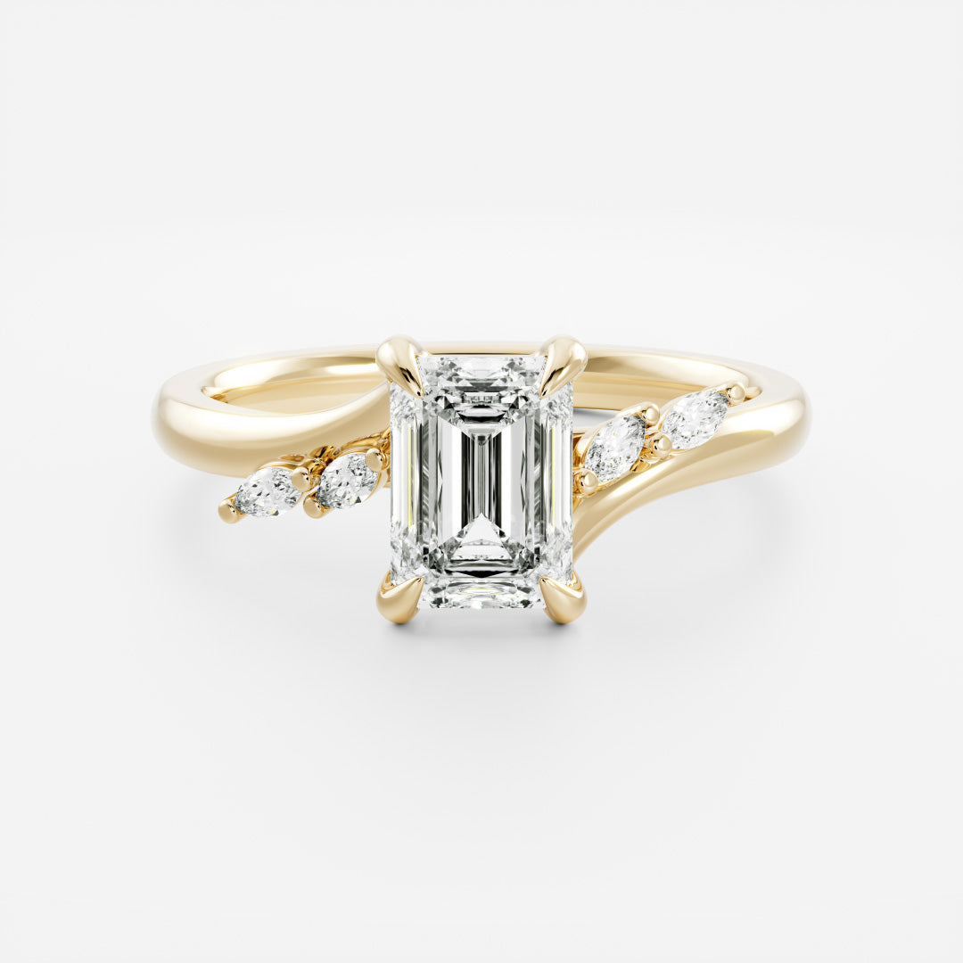 Cluster Cathedral- 1.0 CT Emerald Moissanite Engagement RingCluster Cathedral- 1.0 CT Emerald Moissanite Engagement Ring - Front view