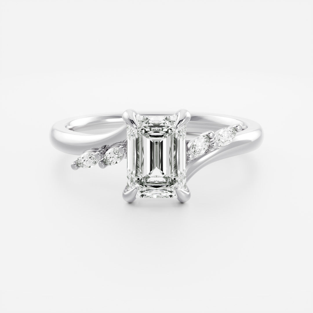 Cluster Cathedral- 1.0 CT Emerald Moissanite Engagement RingCluster Cathedral- 1.0 CT Emerald Moissanite Engagement Ring - Back view