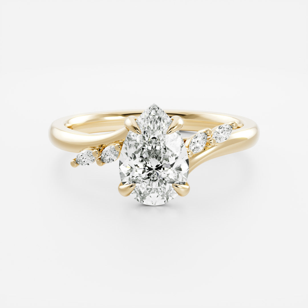 Cluster Cathedral- 2.0 CT Pear Moissanite Engagement RingCluster Cathedral- 2.0 CT Pear Moissanite Engagement Ring - Front view