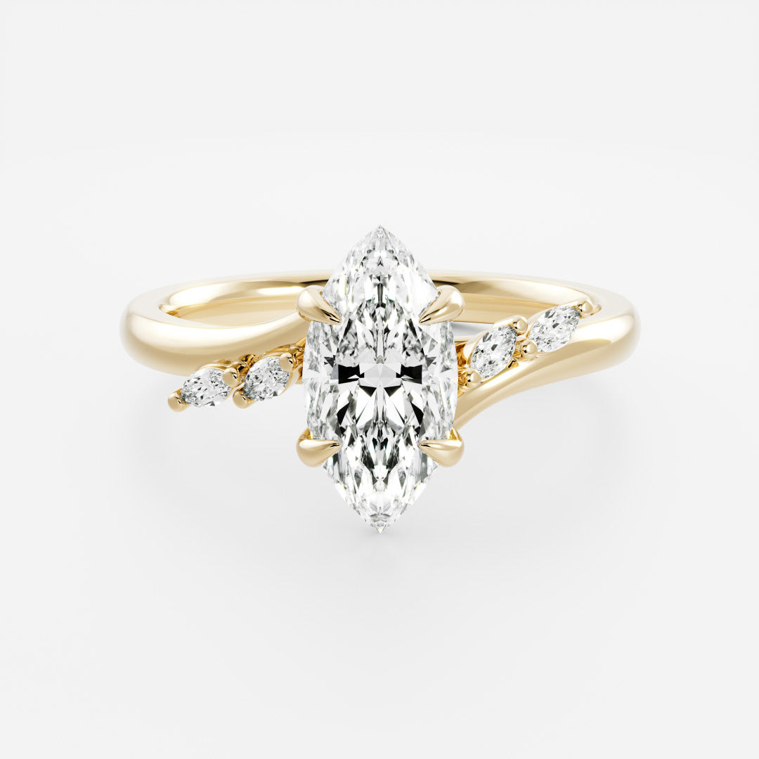 Cluster & Cathedral-Marquise Lab Grown Diamond Engagement Ring - Front view
