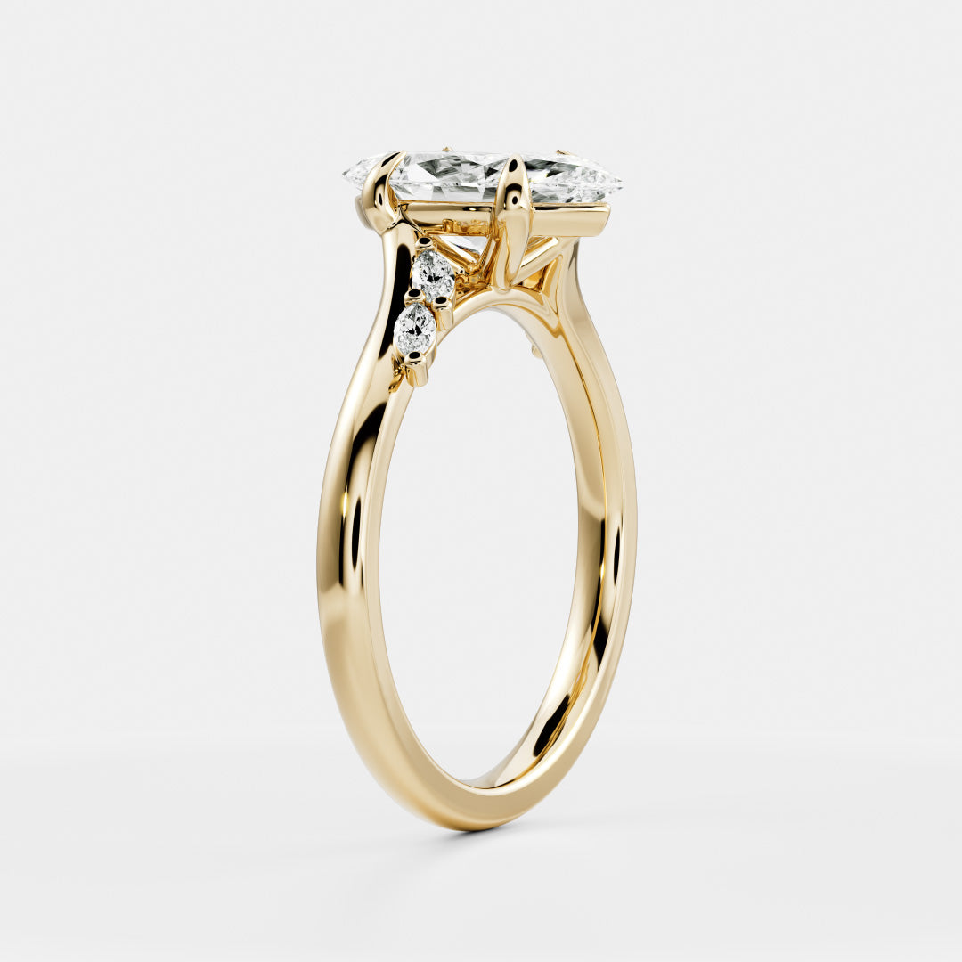 Cluster & Cathedral-Marquise Lab Grown Diamond Engagement Ring - Front view