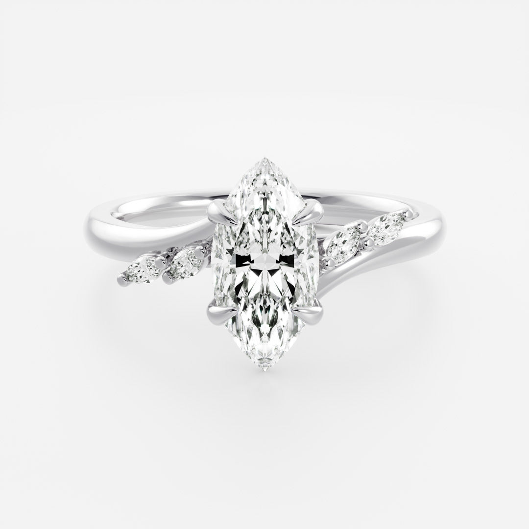 Cluster & Cathedral-Marquise Lab Grown Diamond Engagement Ring - Side view