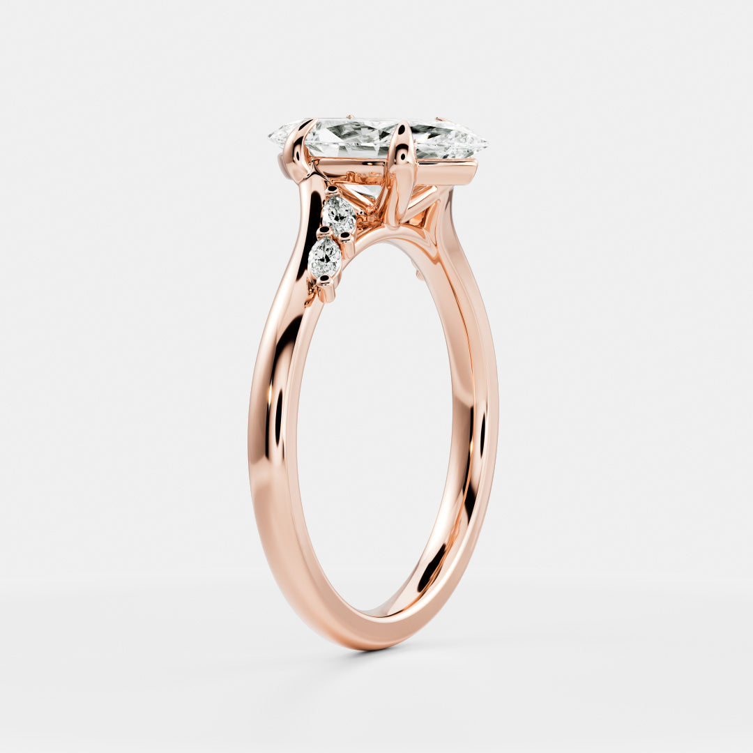 Cluster & Cathedral-Marquise Lab Grown Diamond Engagement Ring - On model