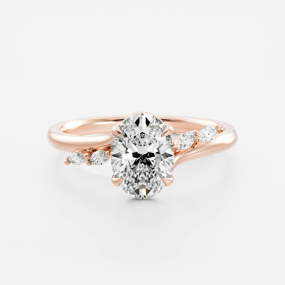 Cluster & Cathedral-Oval Lab Grown Diamond Engagement Ring - Back view