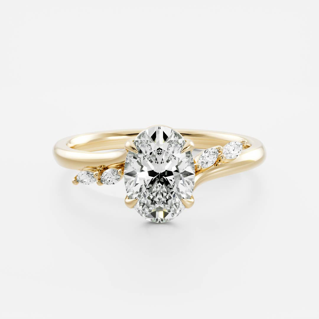 Cluster & Cathedral-Oval Lab Grown Diamond Engagement Ring - Front view