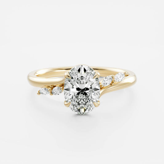 Cluster & Cathedral-Oval Lab Grown Diamond Engagement Ring - Front view