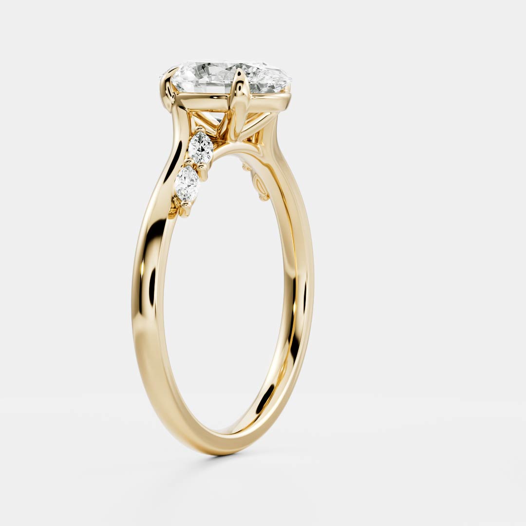 Cluster & Cathedral-Oval Lab Grown Diamond Engagement Ring - Front view