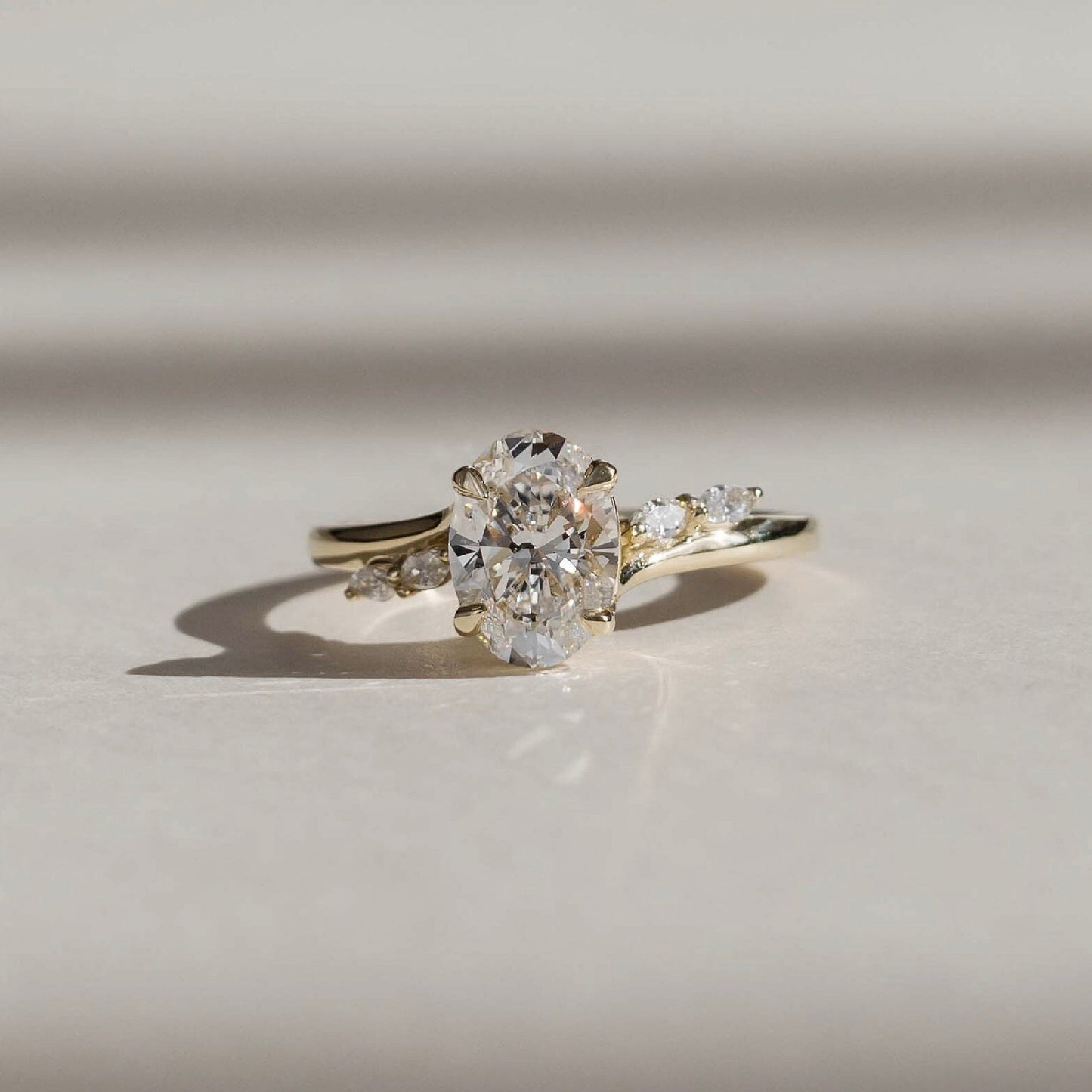 Cluster & Cathedral-Oval Lab Grown Diamond Engagement Ring - Side view
