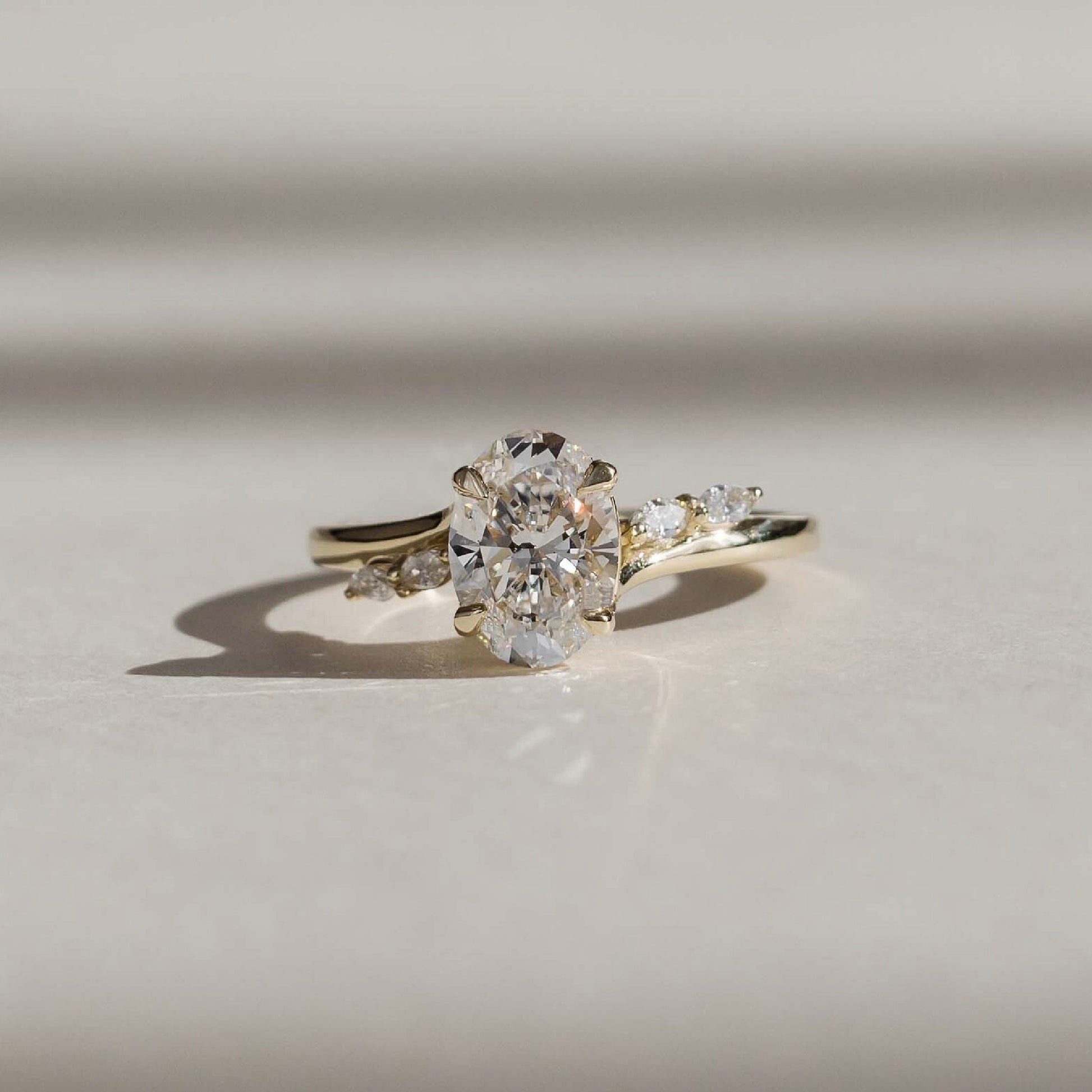 Cluster & Cathedral-Oval Lab Grown Diamond Engagement Ring - Side view