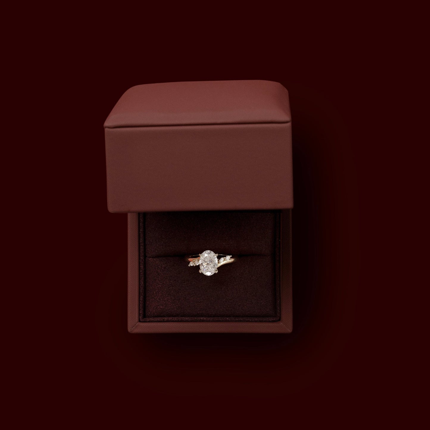 Cluster & Cathedral-Oval Lab Grown Diamond Engagement Ring - Back view