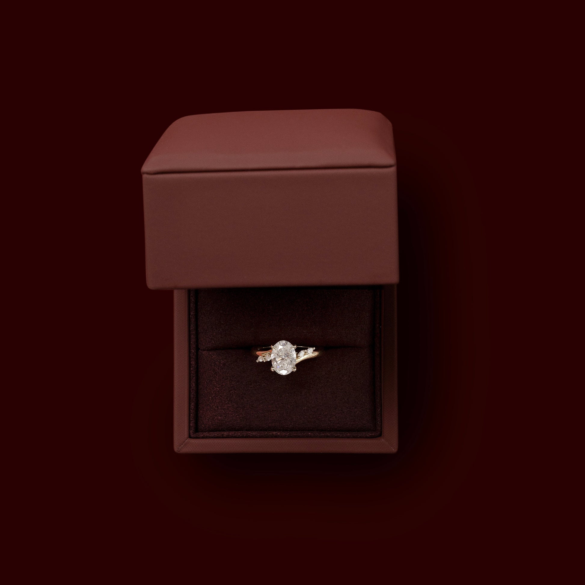 Cluster & Cathedral-Oval Lab Grown Diamond Engagement Ring - Back view
