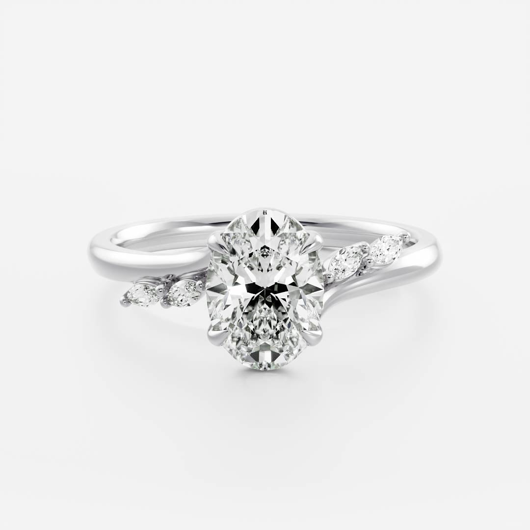 Cluster & Cathedral-Oval Lab Grown Diamond Engagement Ring - Detail view