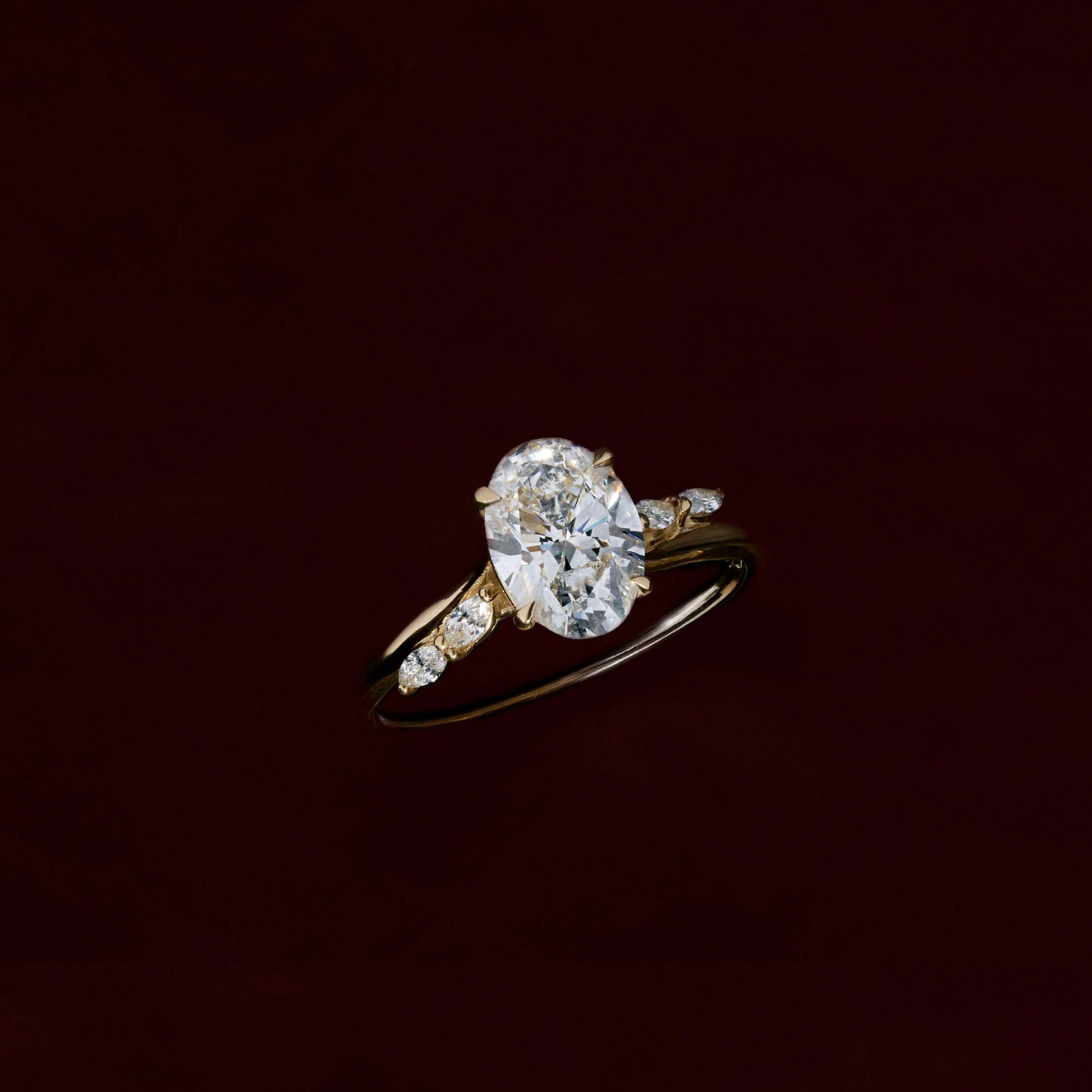 Cluster & Cathedral-Oval Lab Grown Diamond Engagement Ring - On model