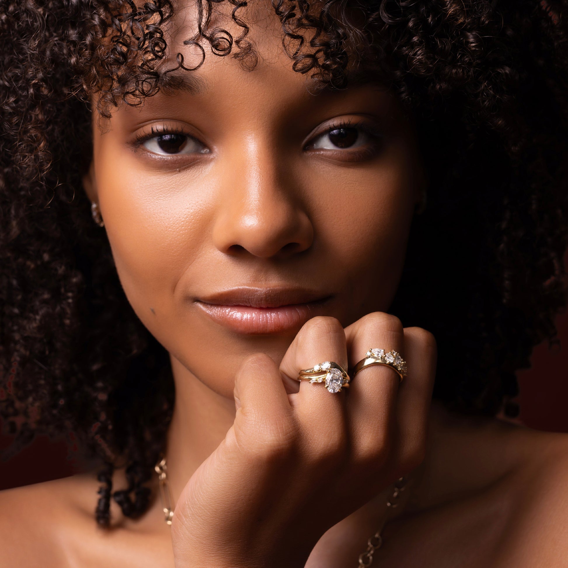 Cluster & Cathedral-Oval Lab Grown Diamond Engagement Ring - Lifestyle