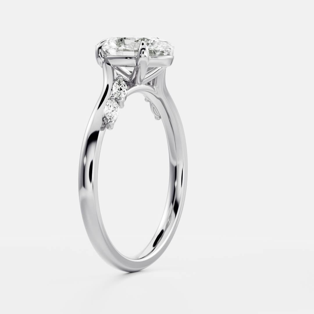 Cluster & Cathedral-Oval Lab Grown Diamond Engagement Ring - Front view