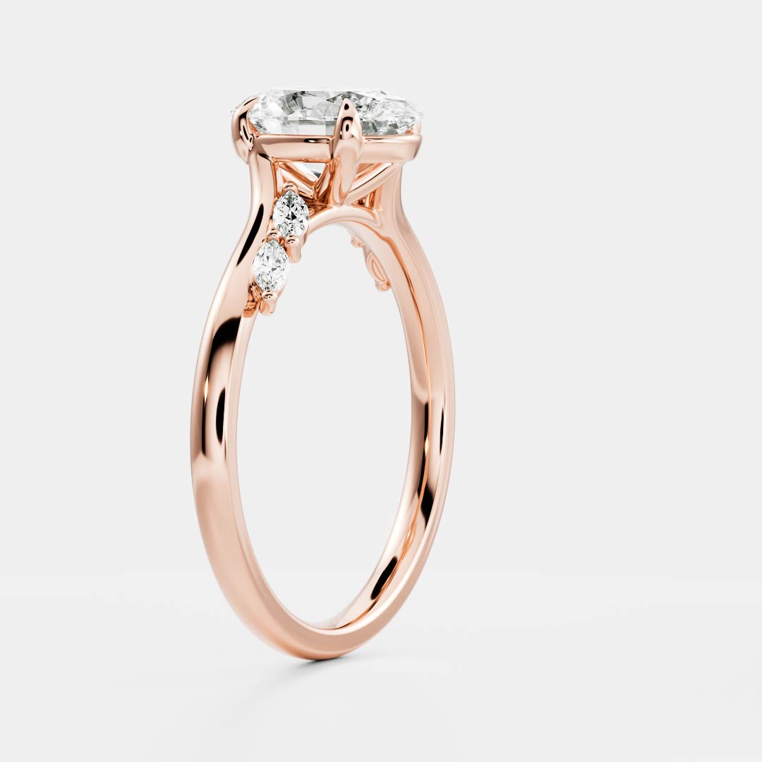 Cluster & Cathedral-Oval Lab Grown Diamond Engagement Ring - Side view