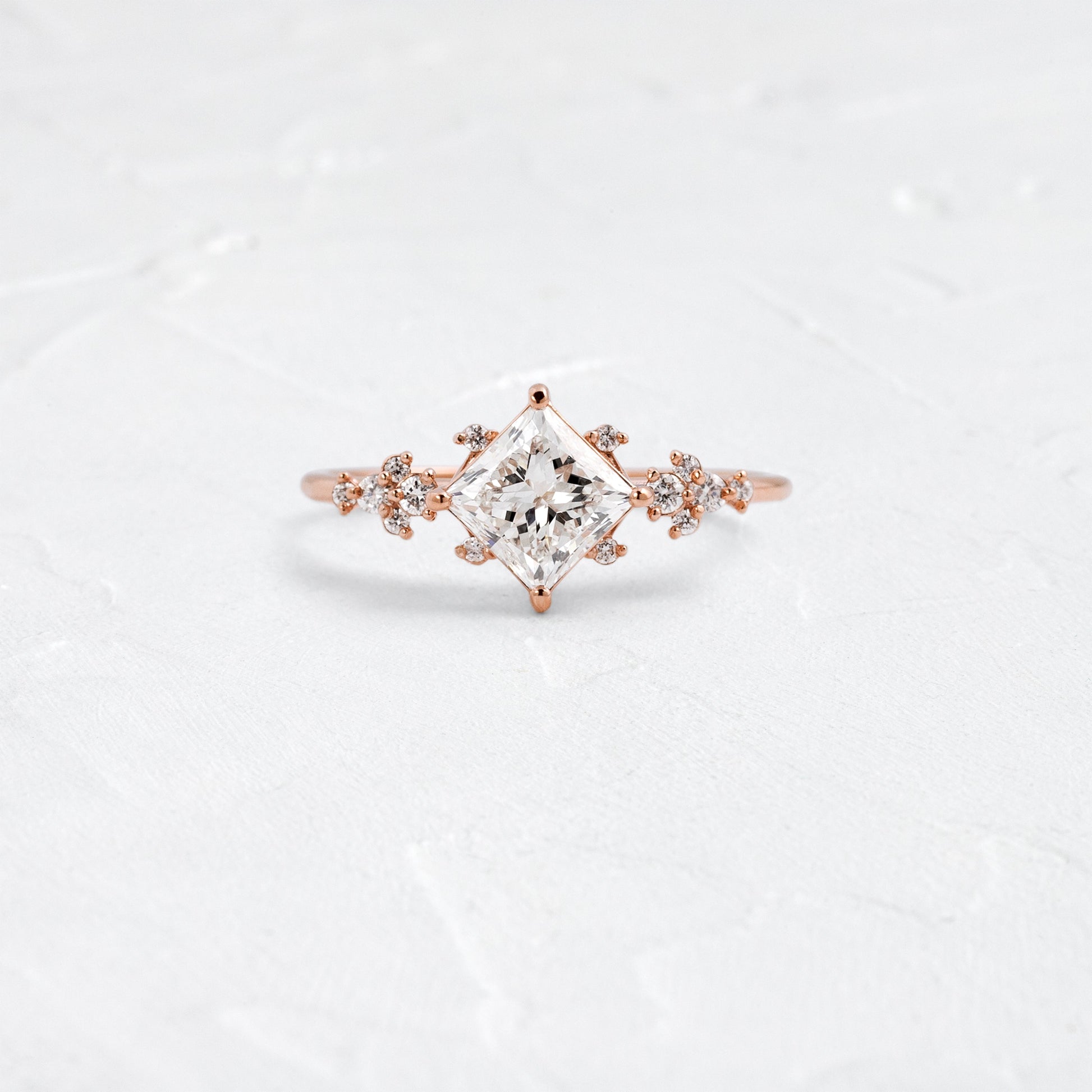 Cluster & Compass Set-Princess Lab Grown Diamond Engagement Ring - Front view