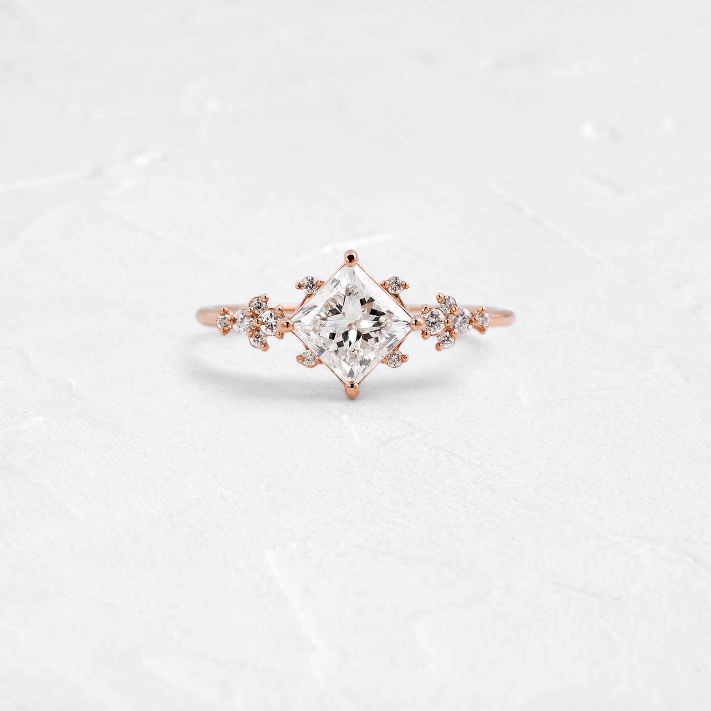 Cluster & Compass Set-Princess Lab Grown Diamond Engagement Ring - Front view