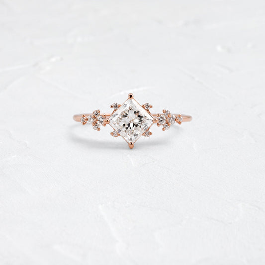 Cluster & Compass Set-Princess Lab Grown Diamond Engagement Ring - Front view
