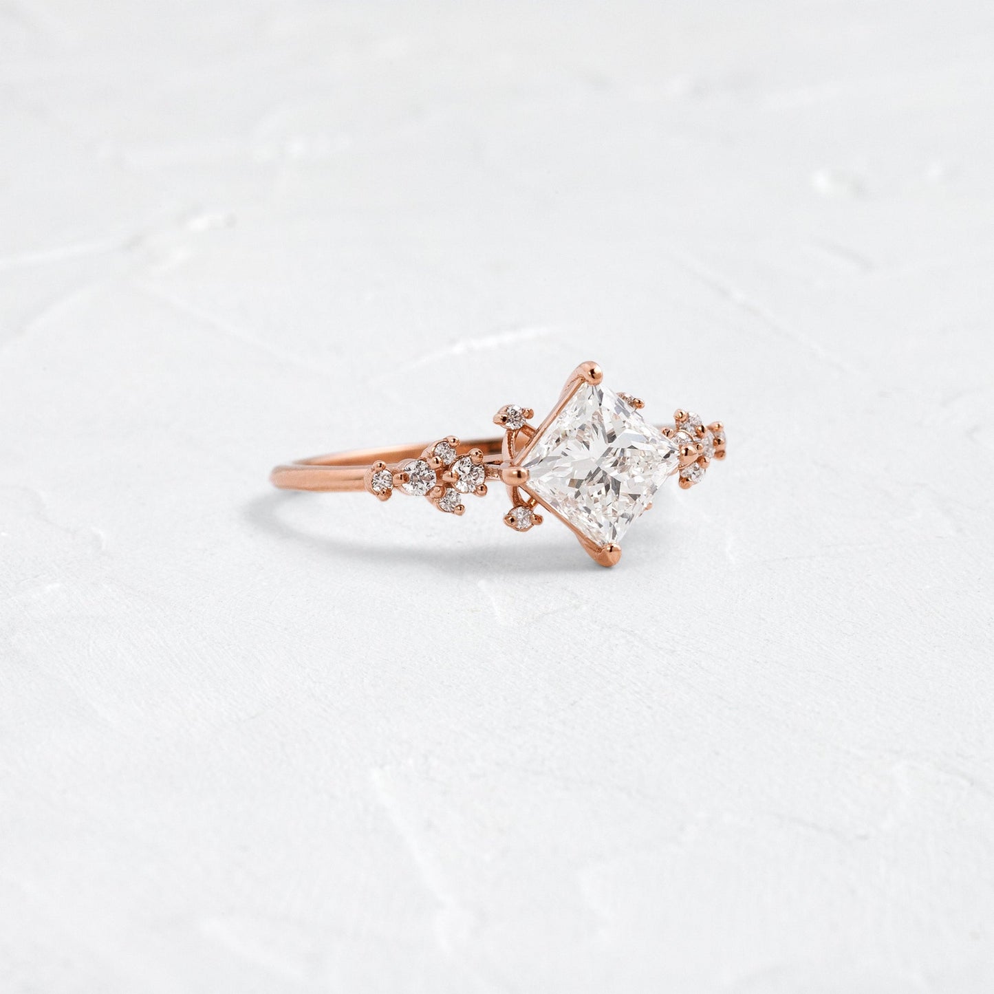Cluster & Compass Set-Princess Lab Grown Diamond Engagement Ring - Front view