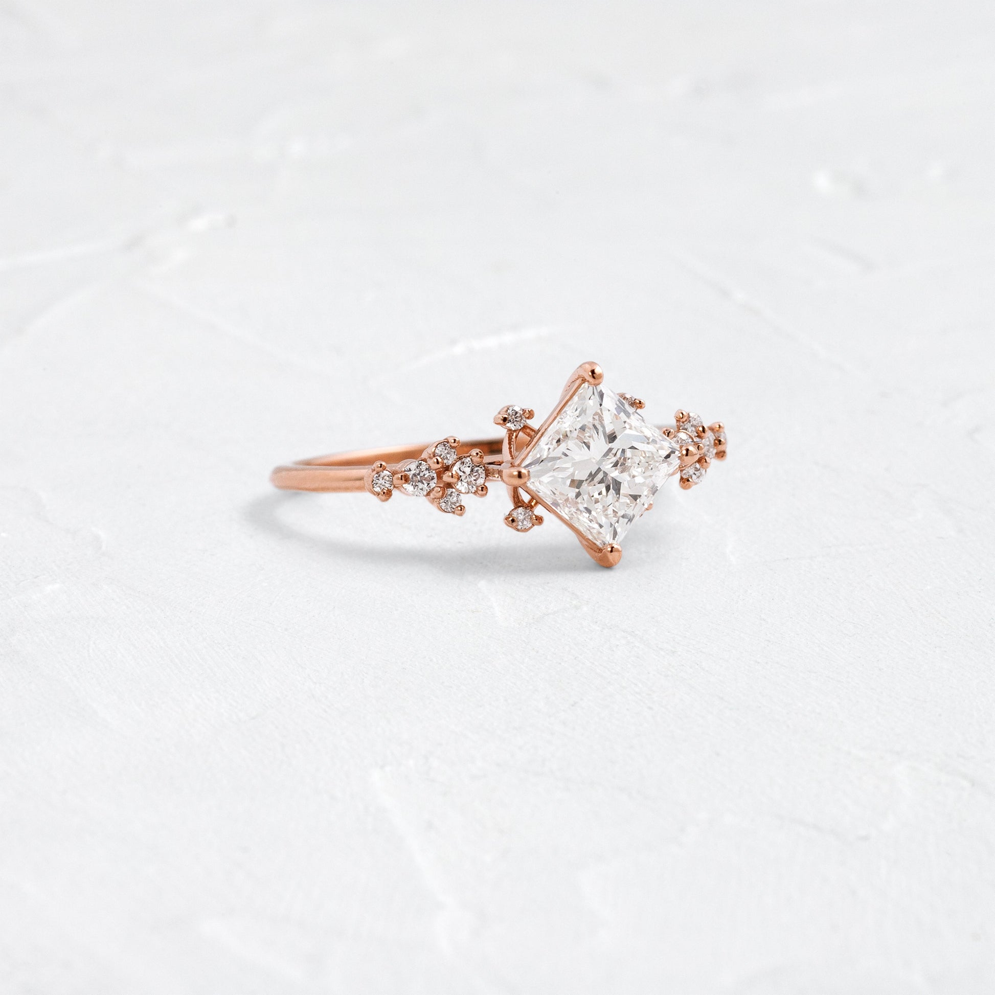 Cluster & Compass Set-Princess Lab Grown Diamond Engagement Ring - Front view