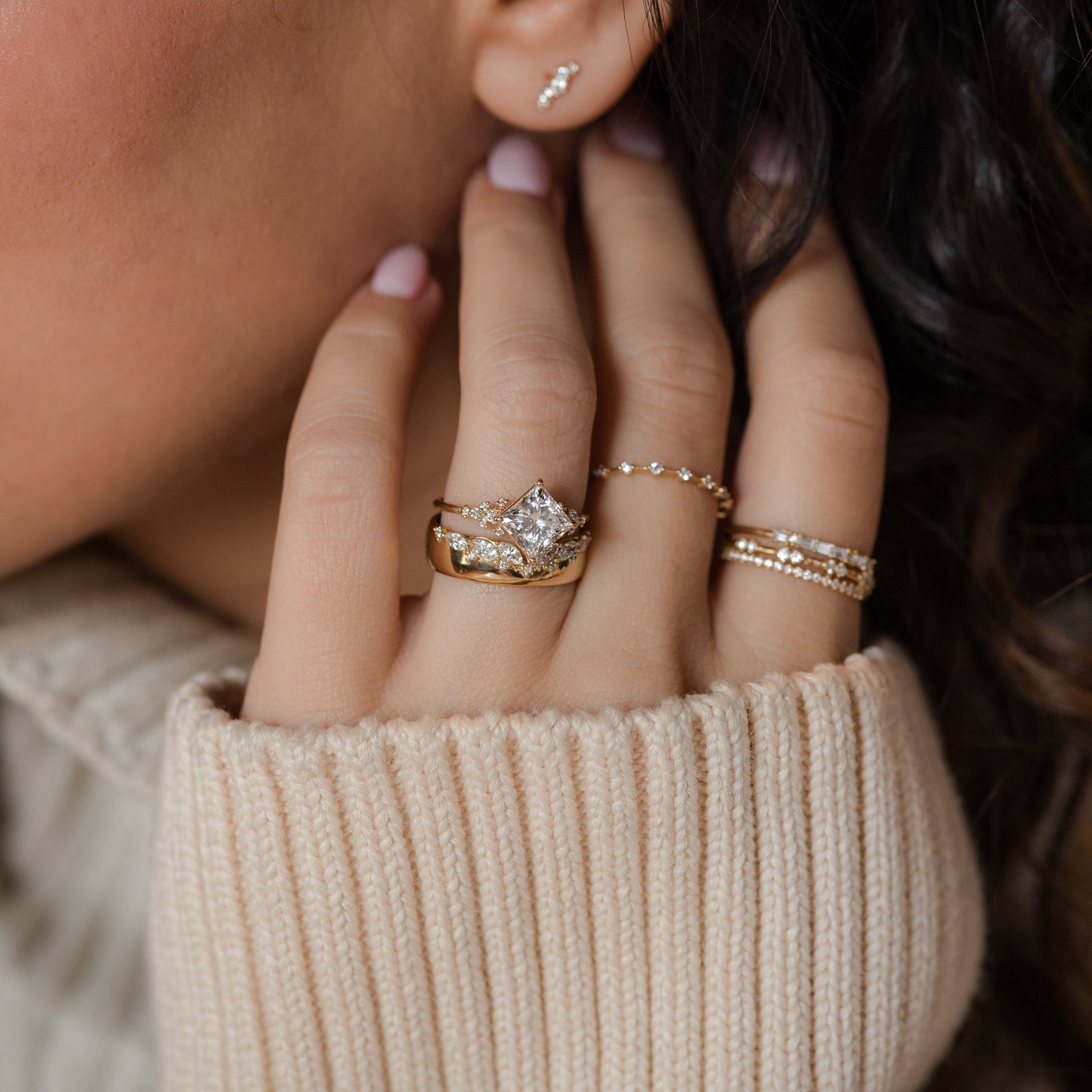 Cluster & Compass Style-Princess Lab Grown Diamond Engagement Ring - Detail view