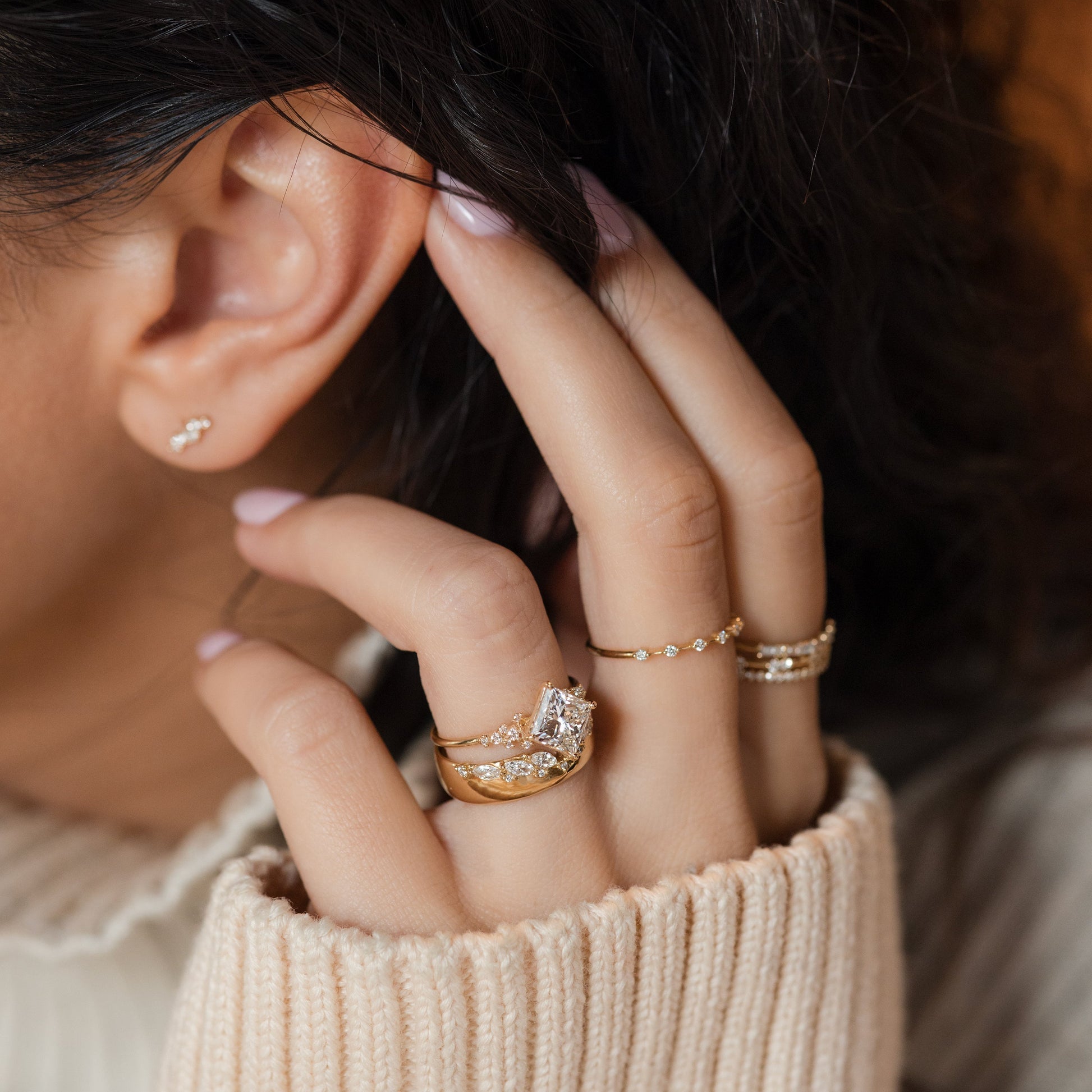 Cluster & Compass Style-Princess Lab Grown Diamond Engagement Ring - Lifestyle