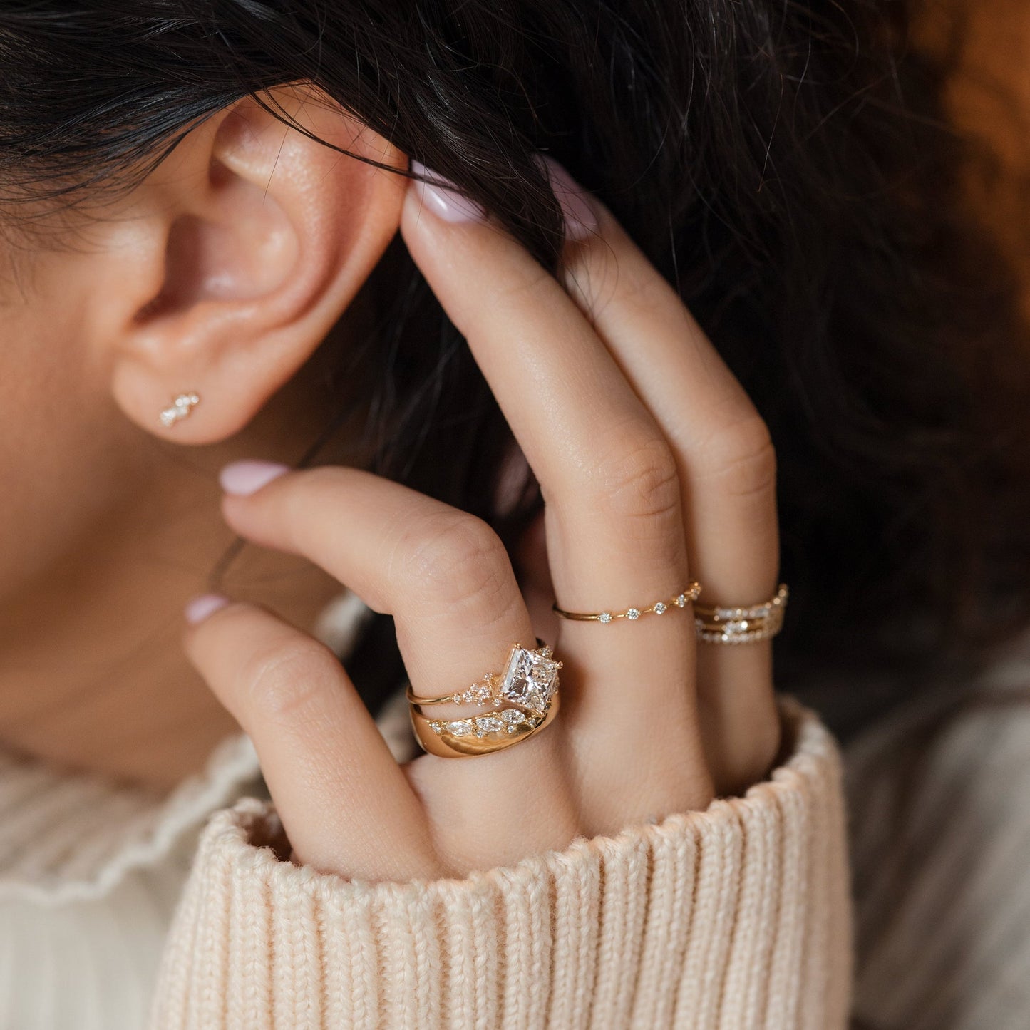 Cluster & Compass Style-Princess Lab Grown Diamond Engagement Ring - Lifestyle