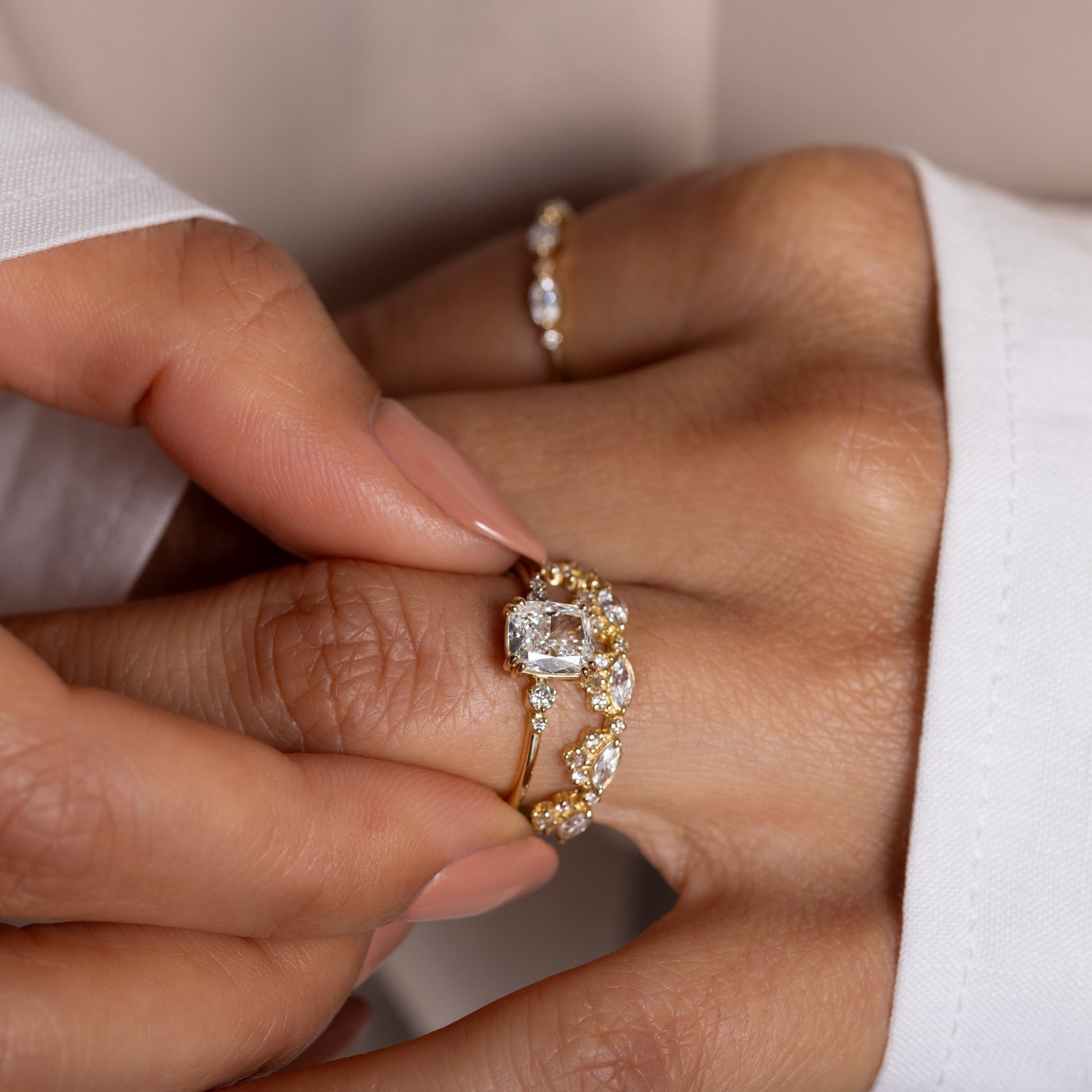 Cluster-Cushion Lab Grown Diamond Engagement Ring - Detail view