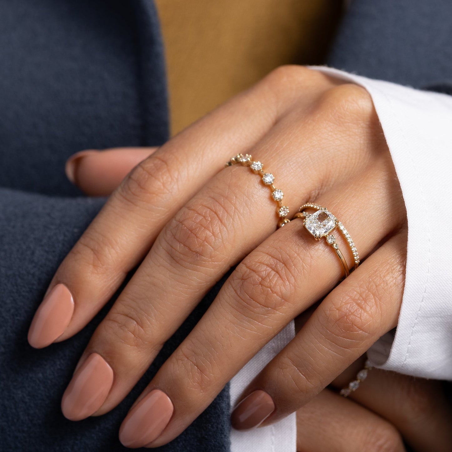 Cluster-Cushion Lab Grown Diamond Engagement Ring - On model