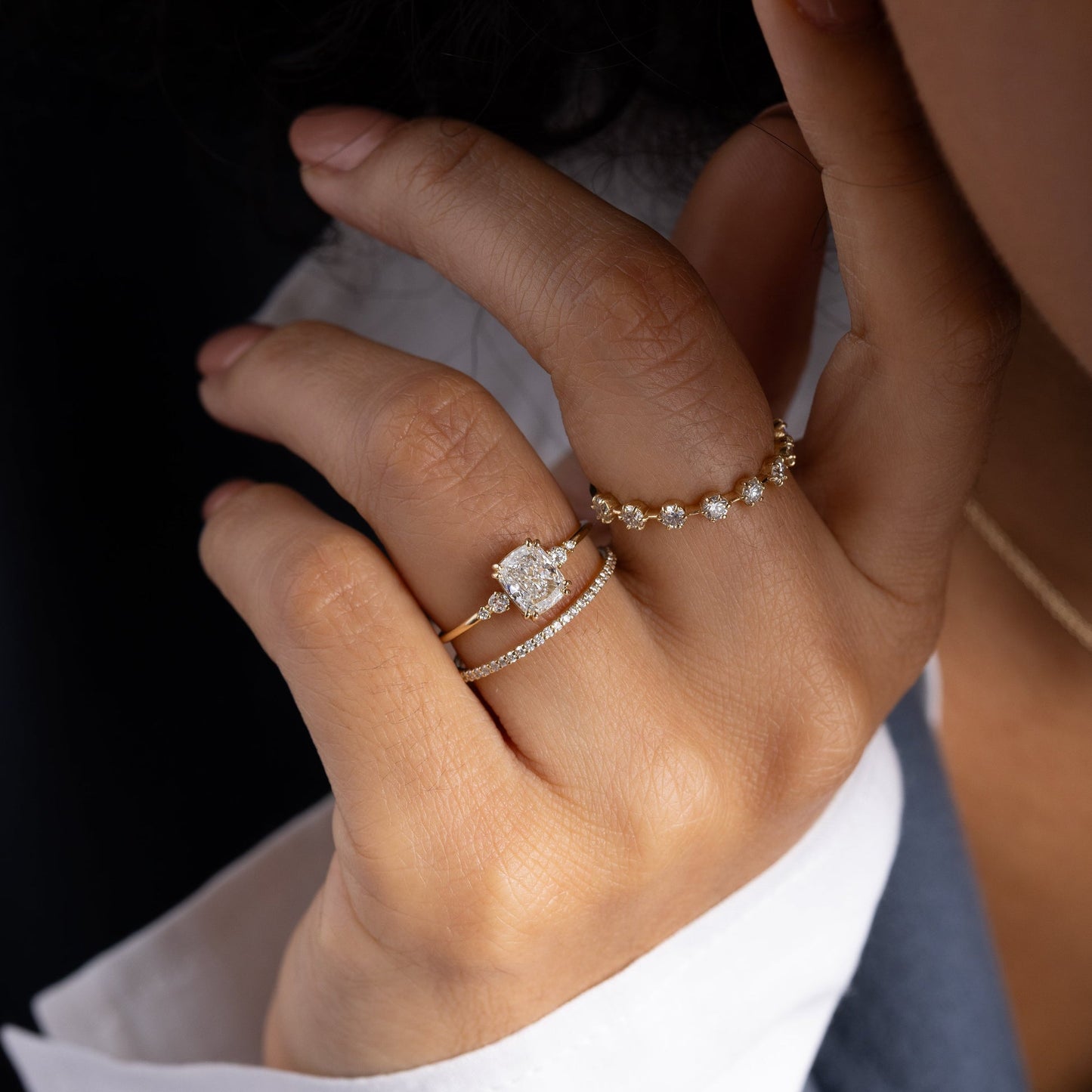 Cluster-Cushion Lab Grown Diamond Engagement Ring - Detail view