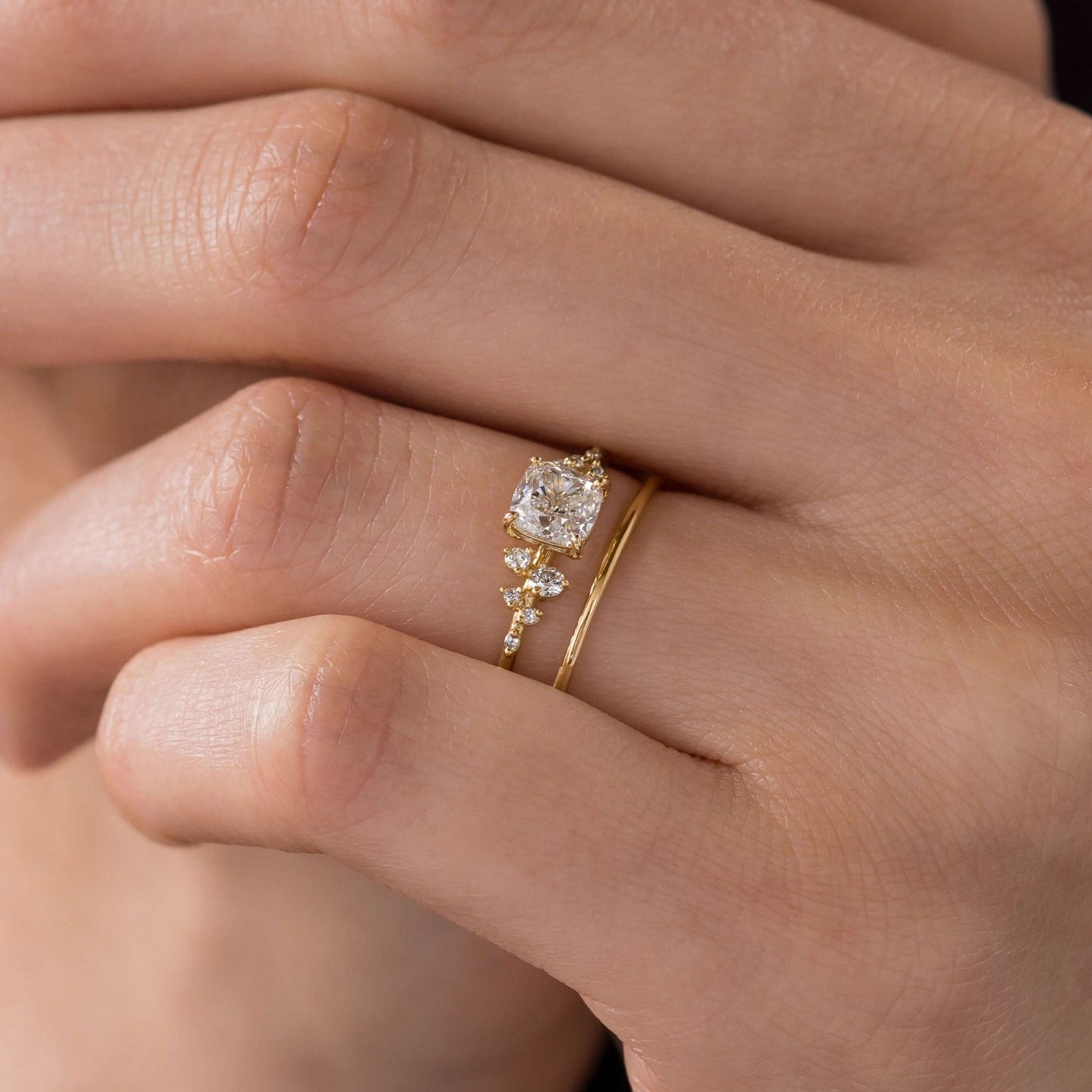 Cluster-Cushion Lab Grown Diamond Engagement Ring - Back view
