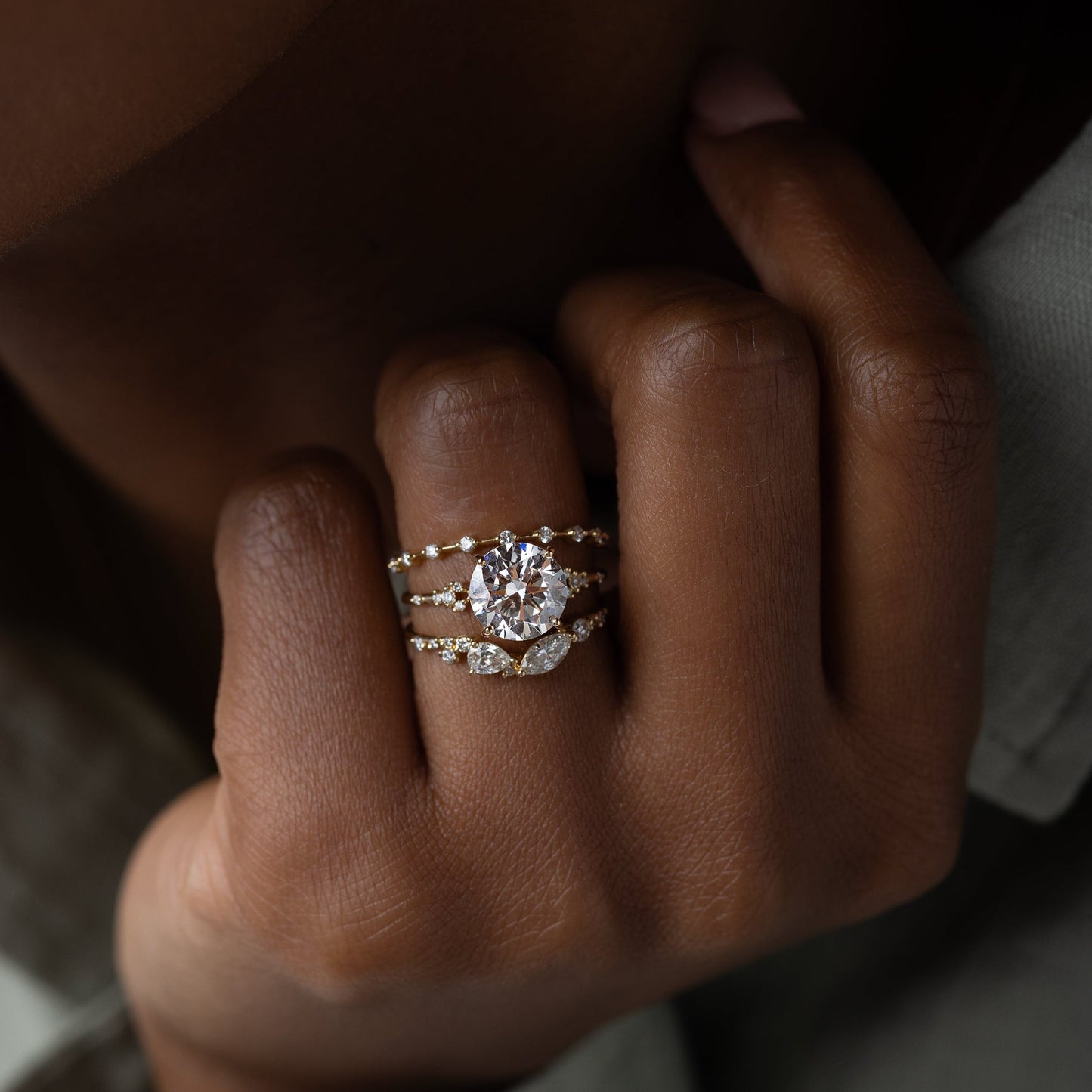 Cluster & Dainty Pave-Round Lab Grown Diamond Engagement Ring - Back view