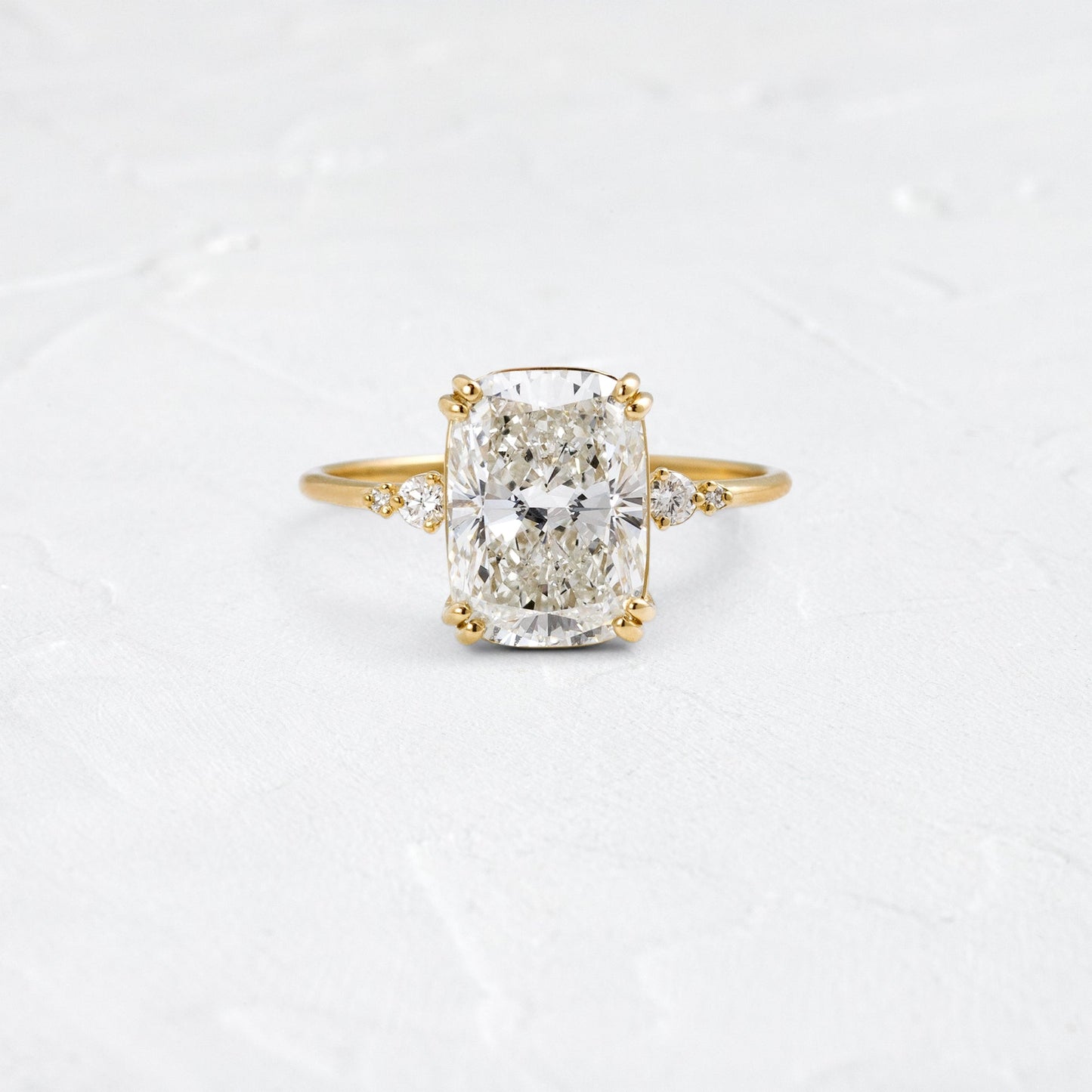 Cluster & Double Prong-Elongated Cushion Lab Grown Diamond Engagement Ring - Front view