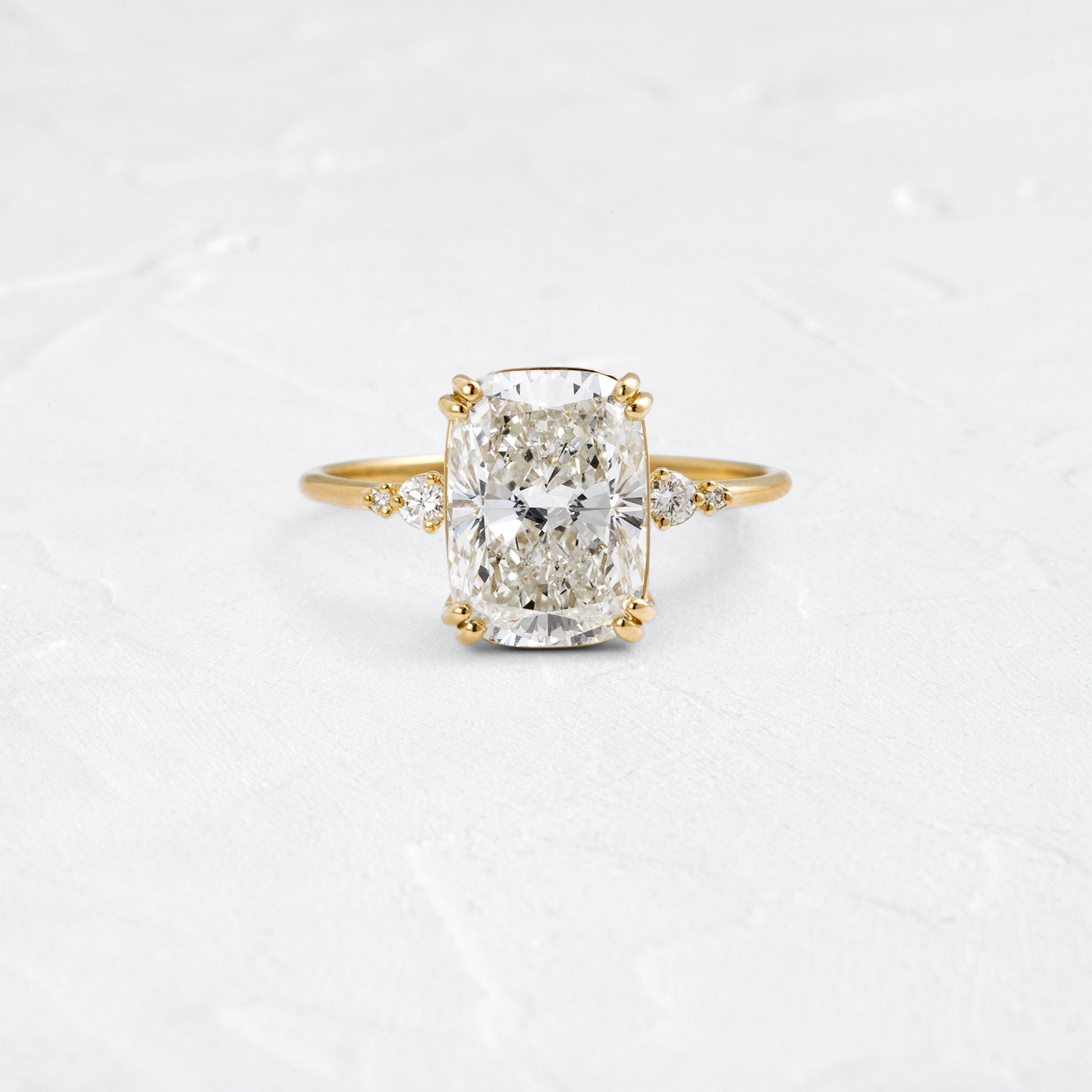 Cluster & Double Prong-Elongated Cushion Lab Grown Diamond Engagement Ring - Front view