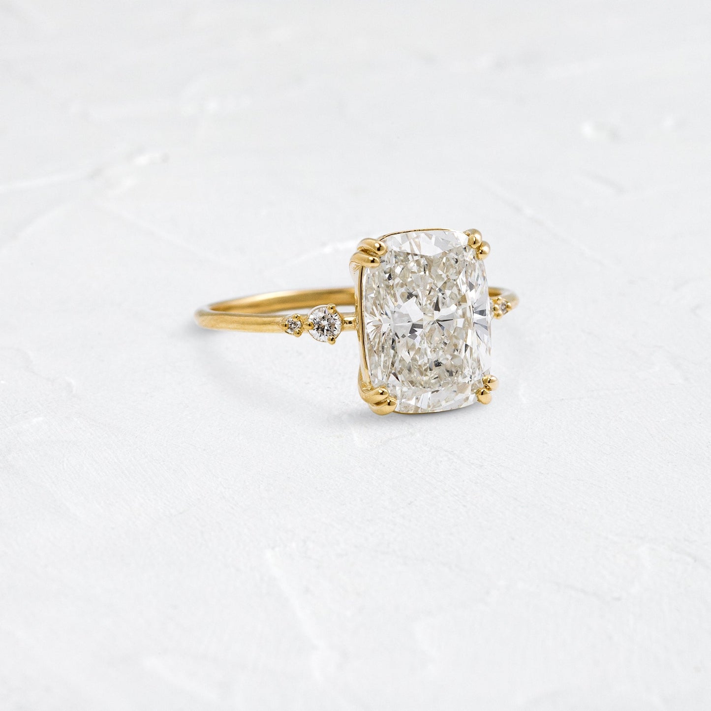 Cluster & Double Prong-Elongated Cushion Lab Grown Diamond Engagement Ring - Front view